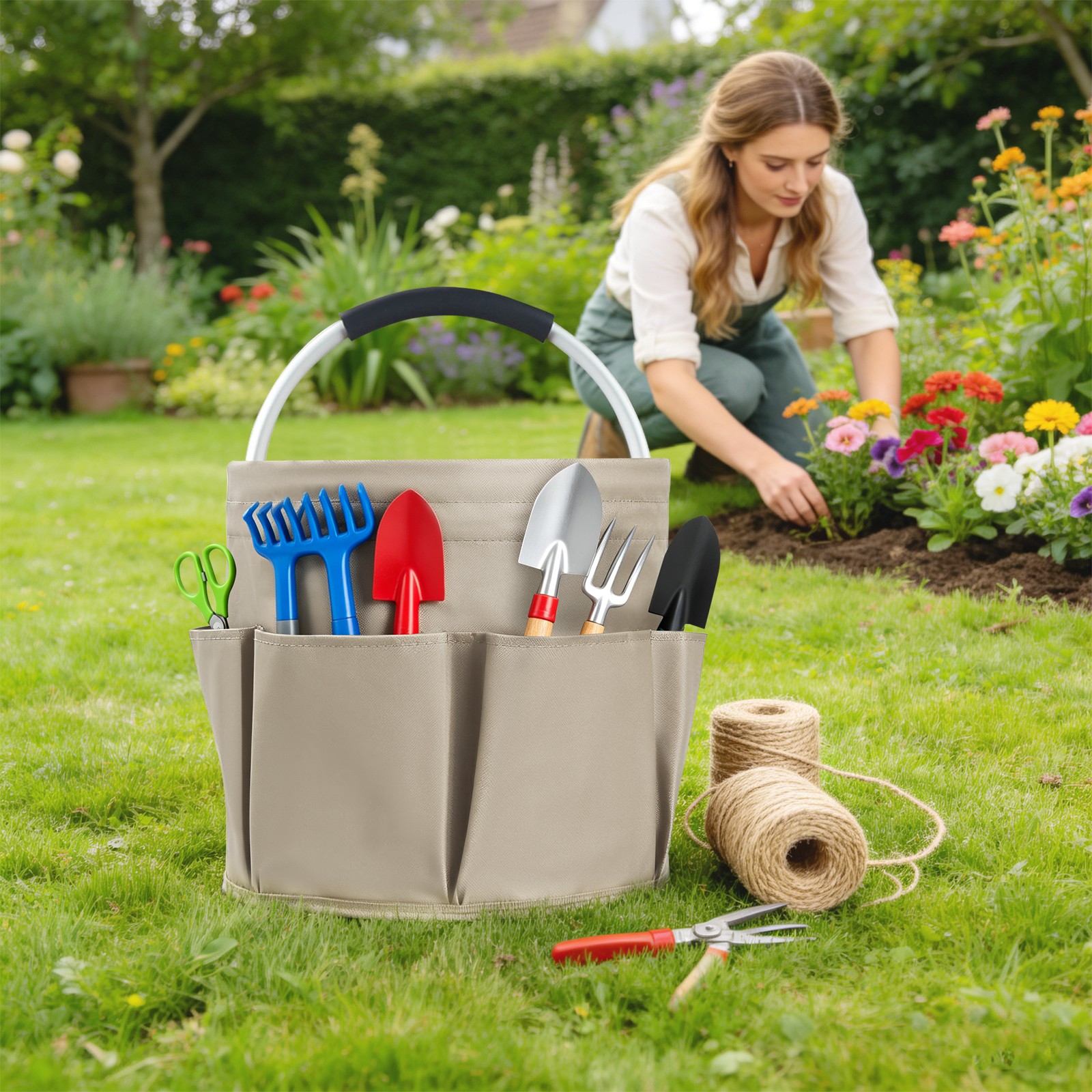 Foldable Cleaning Caddy, Portable Beach Basket, Multifunctional Storage Basket -