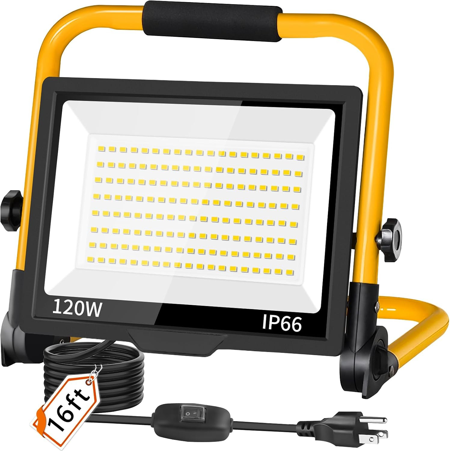 14400LM LED Work Light, 120W Flood Light with 16FT Cord & Switch, Portable Workl