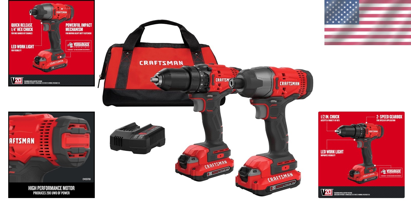 V20 MAX Cordless Drill and Impact Driver Combo Kit in Power Tool Set