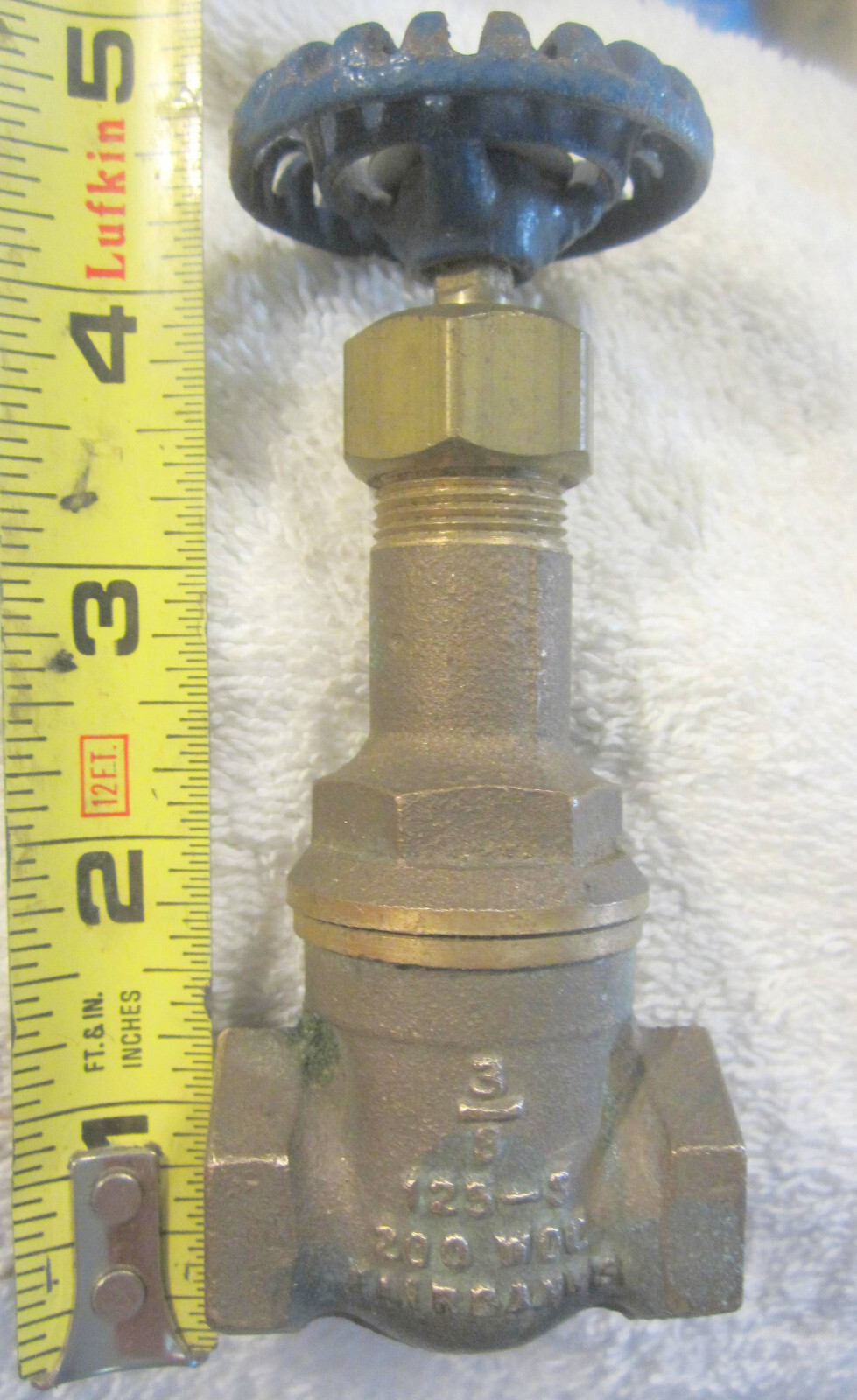 3/8" ad Gate Valve 200 WOG 125 S Fairbanks VTG,NOS w patina,shut off,solid wedge