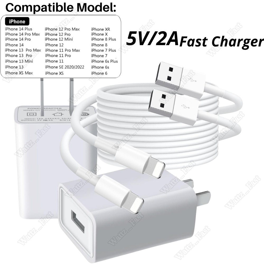 Fast Charger Wall Charger Adapter USB Cable For iPhone 6 7 8 X XR XS 11 12 13 14