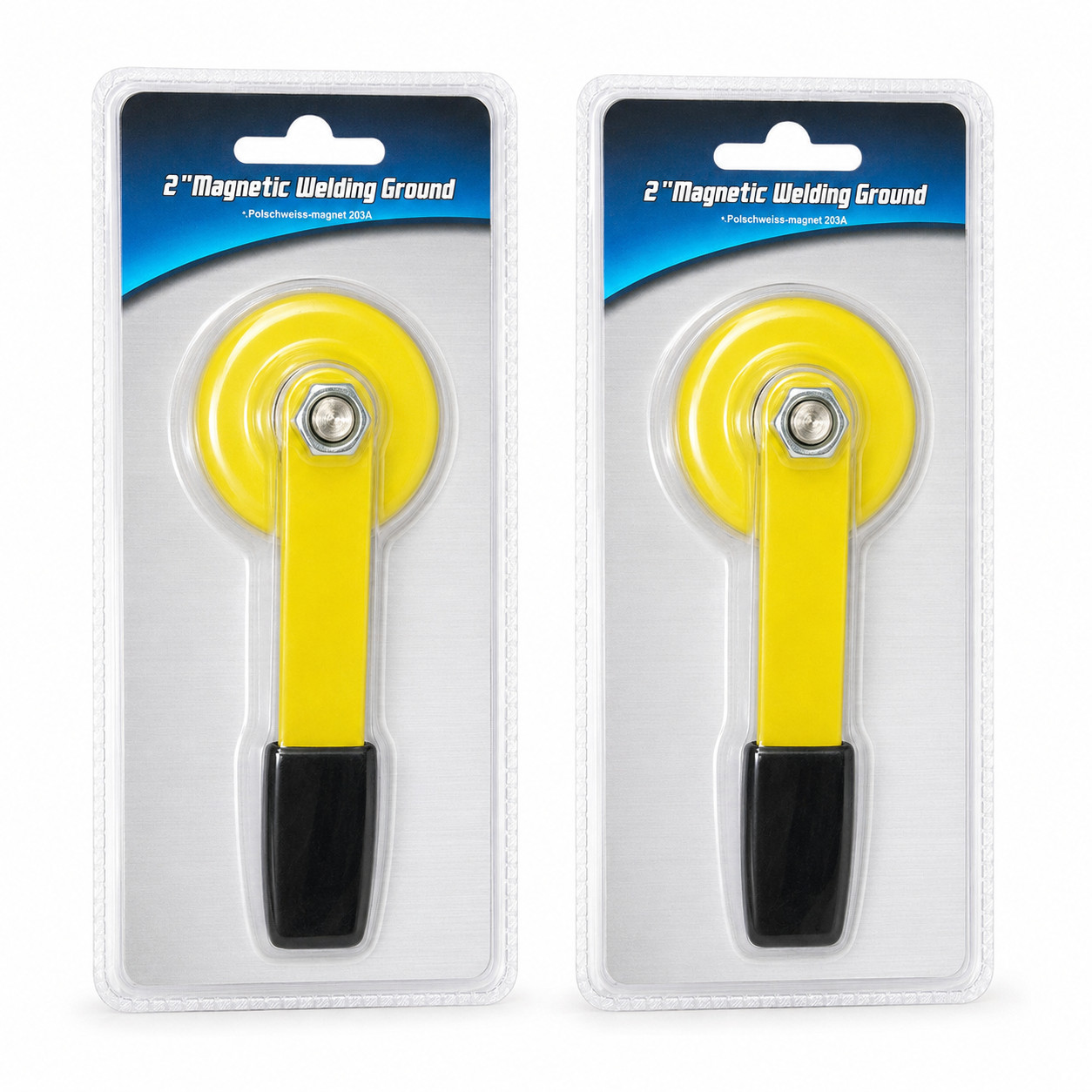 2-Pack 2" Magnetic Welding Ground Clamps 200A 1/2" Stud Lift Handle Hi-Vis