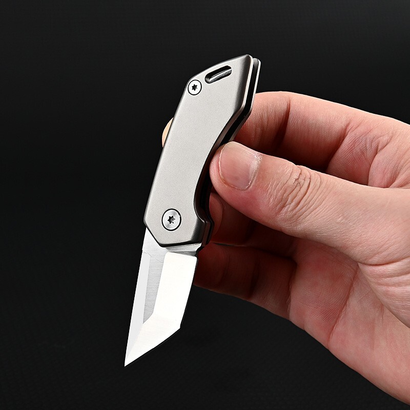 Mini Titanium Folding D2 Tanto Blade Knife EDC Outdoor Camping Keychain Tools