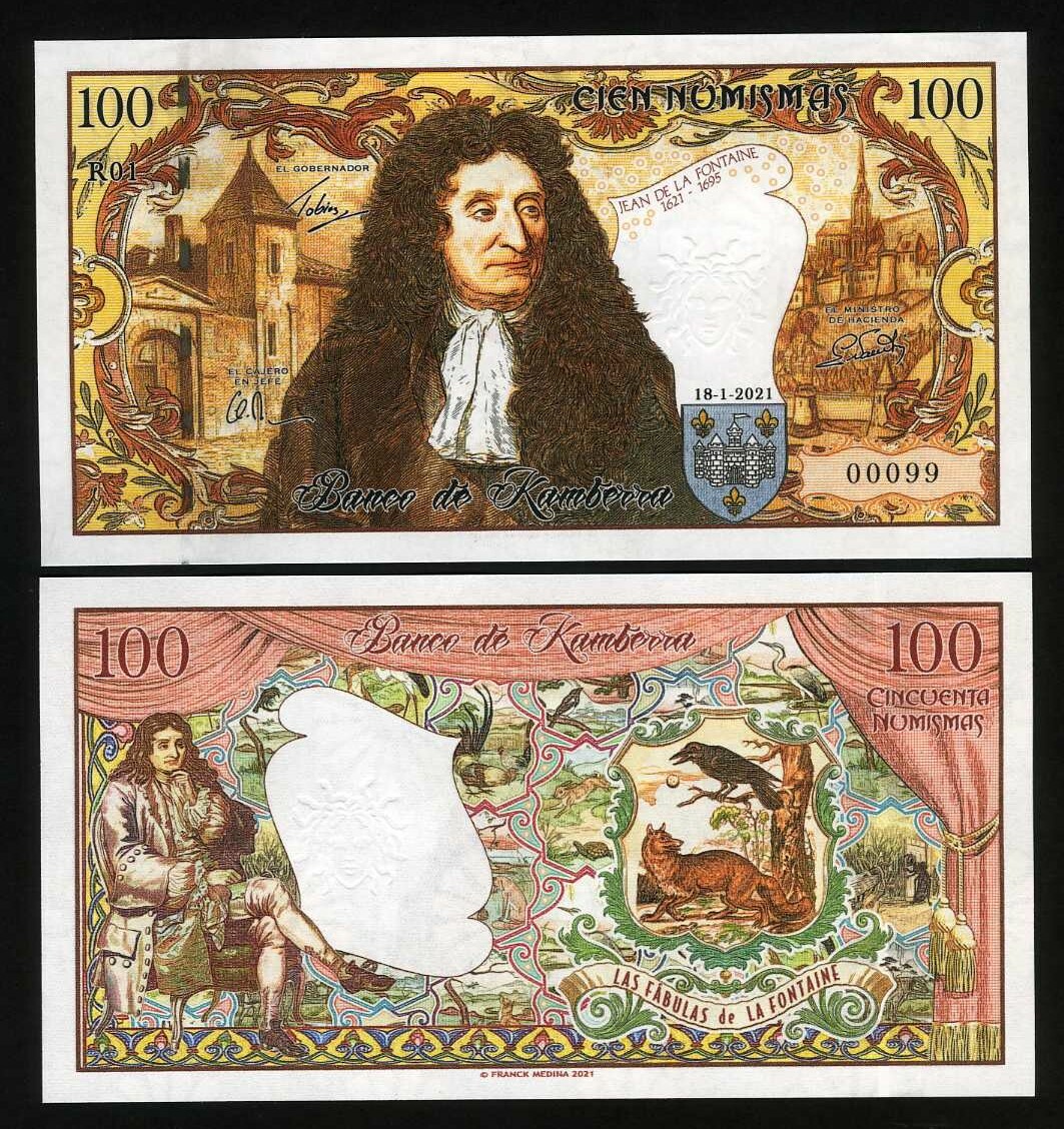 Kamberra, 100 Numismas, 2021, UNC - Jean de la Fontaine, Commemorative