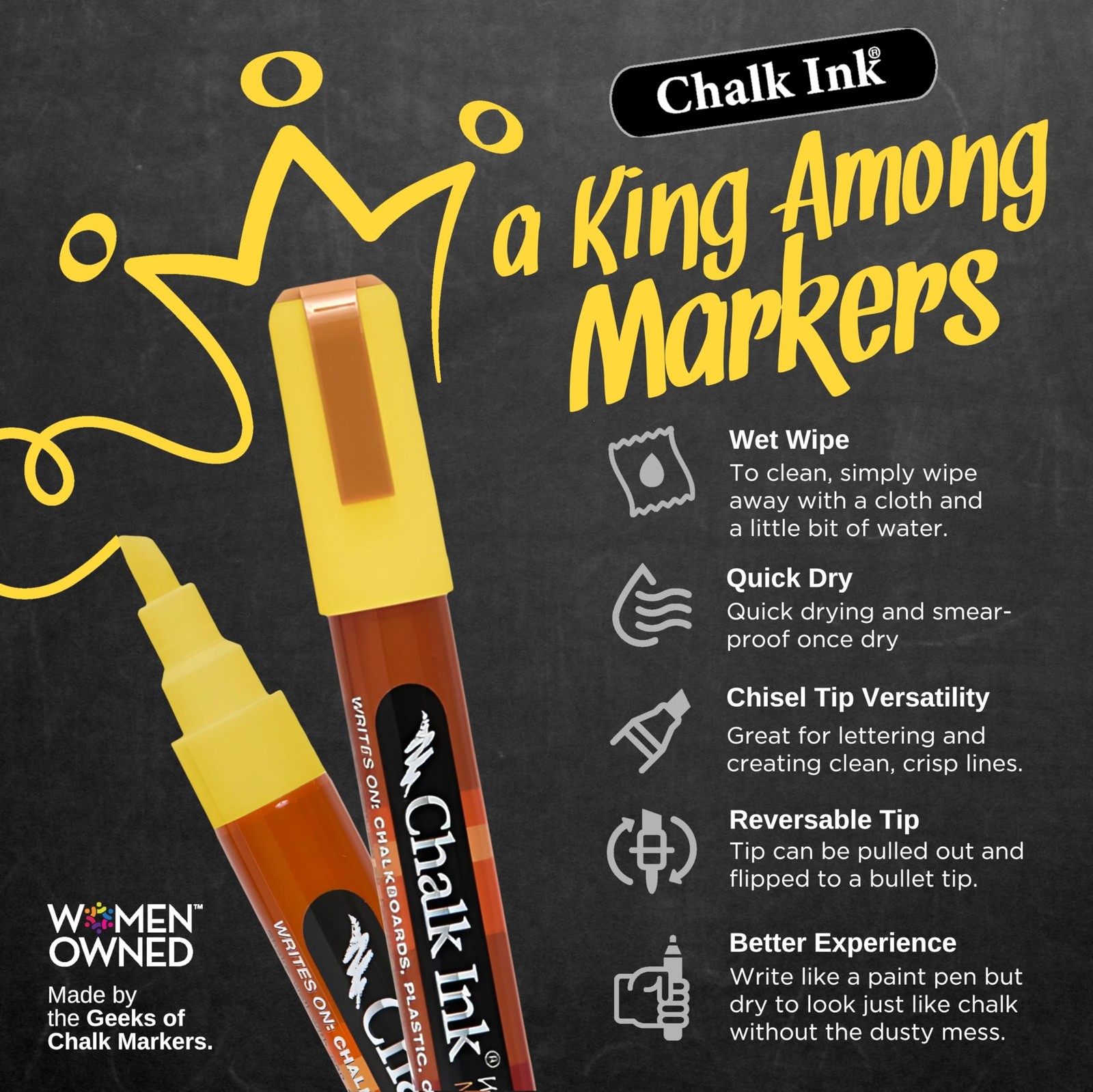 Chisel Tip Wet Wipe Chalk Markers 6mm, Fall-Lala-Lala, 6 Pack