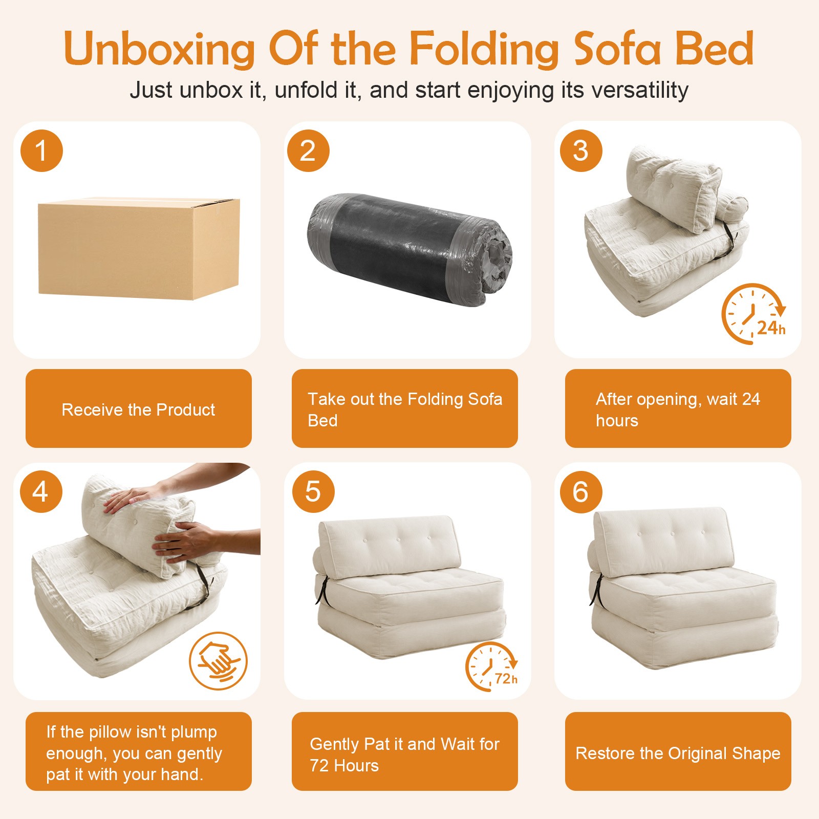 Foldable Single Sofa Bed, Convertible Sleeper Chair Bed Couches w/ Dual-Cushion