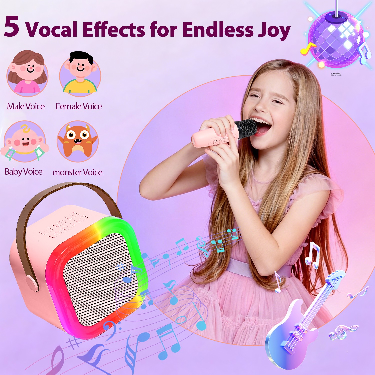 Machine Portable Bluetooth Speaker With 2pcs Wireless Microphones LED Lights