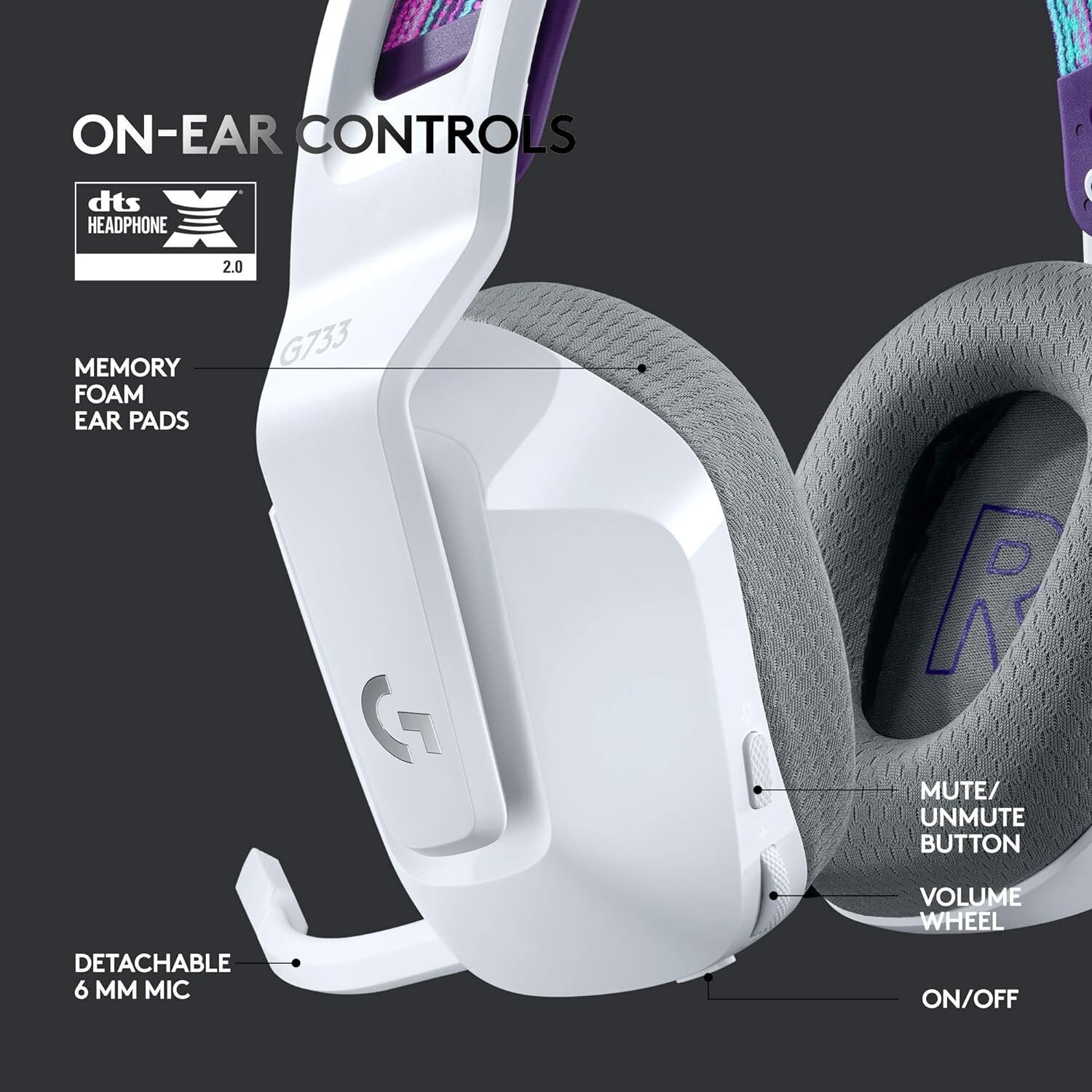 Logitech G733 LIGHTSPEED Wireless Gaming Headset LIGHTSYNC RGB White