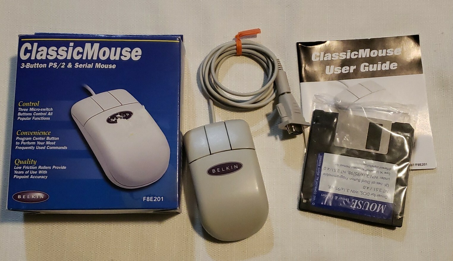 1990 Belkin Classic Mouse P72697/F8E201 In Box Adapter Instructions, Floppy Disk