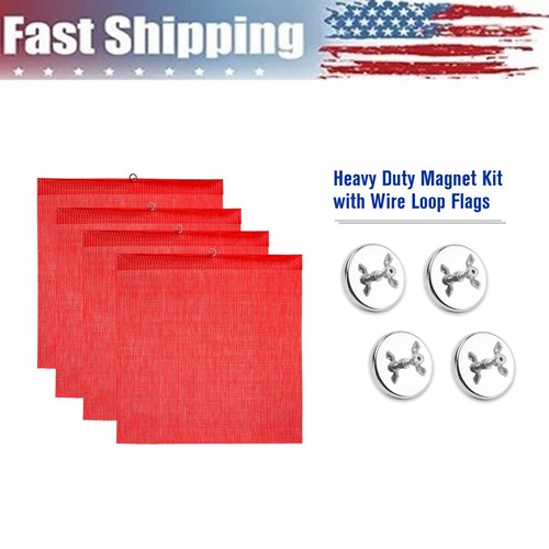 4x Trucks Oversize Load Red Safety Flags with Heavy Duty Magnets Kit for Trailer