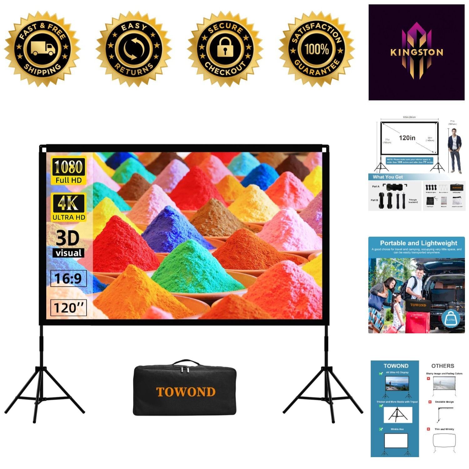 Lightweight Portable Projector Screen 120-Inch - Perfect for Outdoor Events