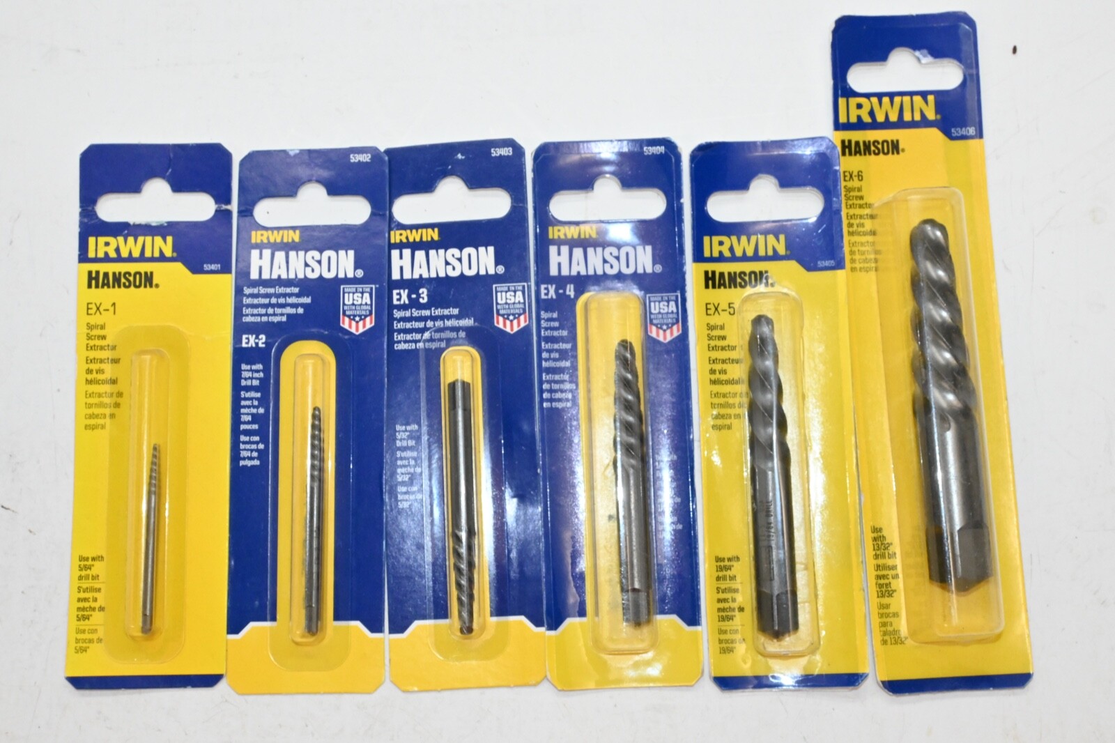 Irwin Hanson 6pc Spiral Screw Extractors EX1,2,3,4,5 & 6  NEW