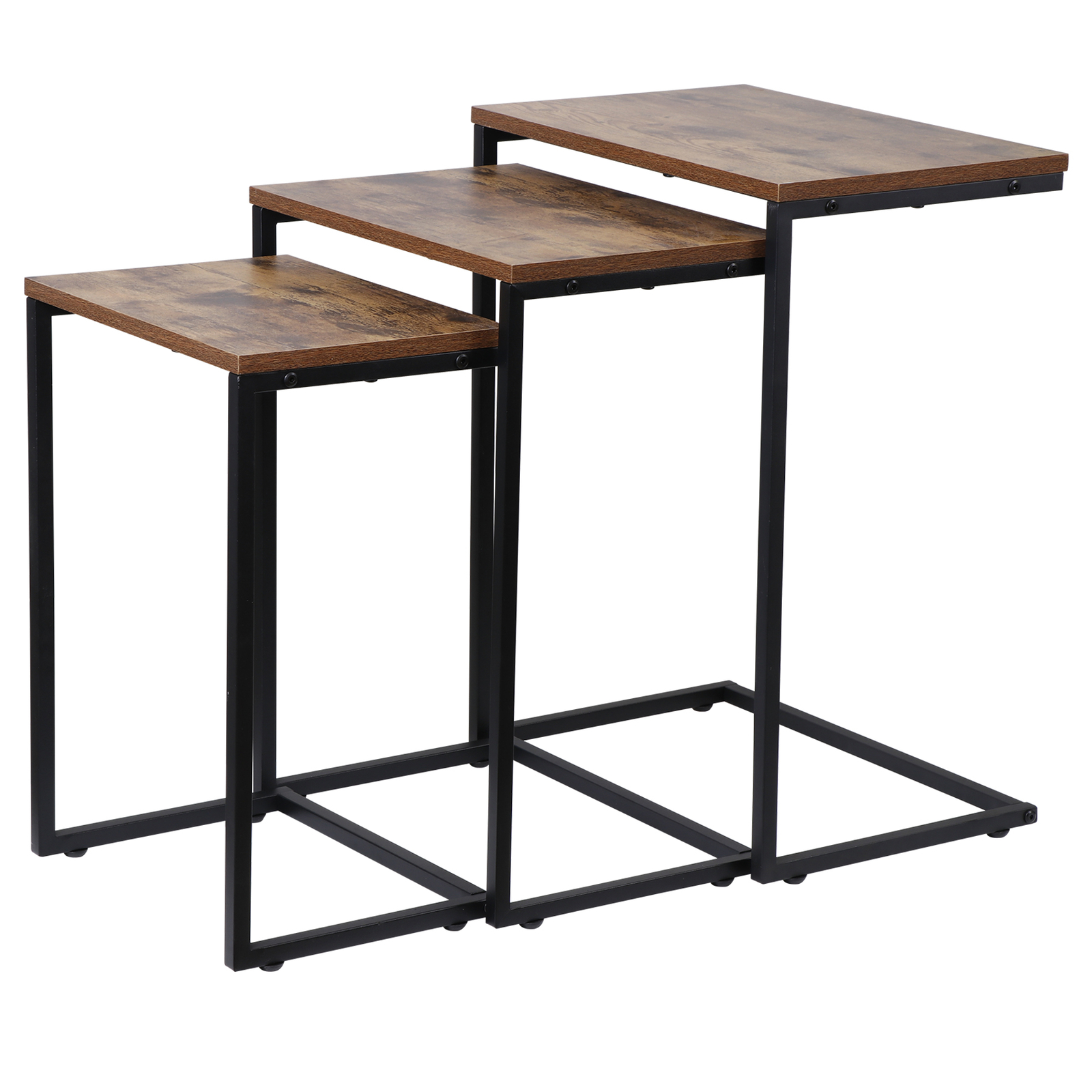 3PCS Modern Nesting Side/End Table Metal Wood Design - Sturdy Vintage Chestnut
