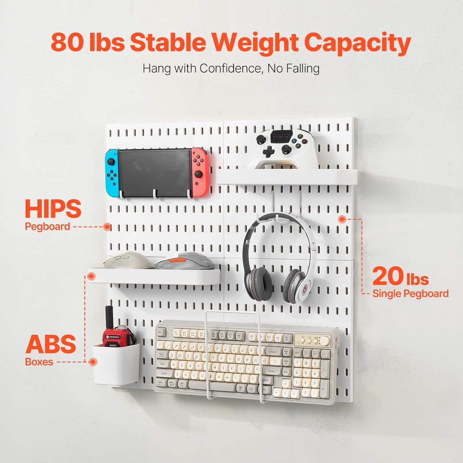 Pegboard Combination Kit, 11" X 11" Plastic Pegboard, 4 Panels, Peg Board Wall O