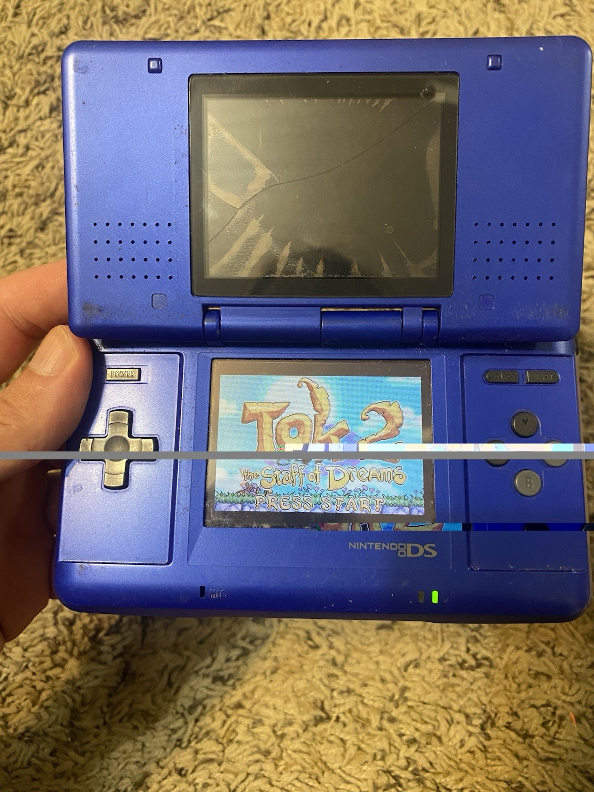 Original Nintendo DS Blue - *Broken Top Screen, No Stylus*