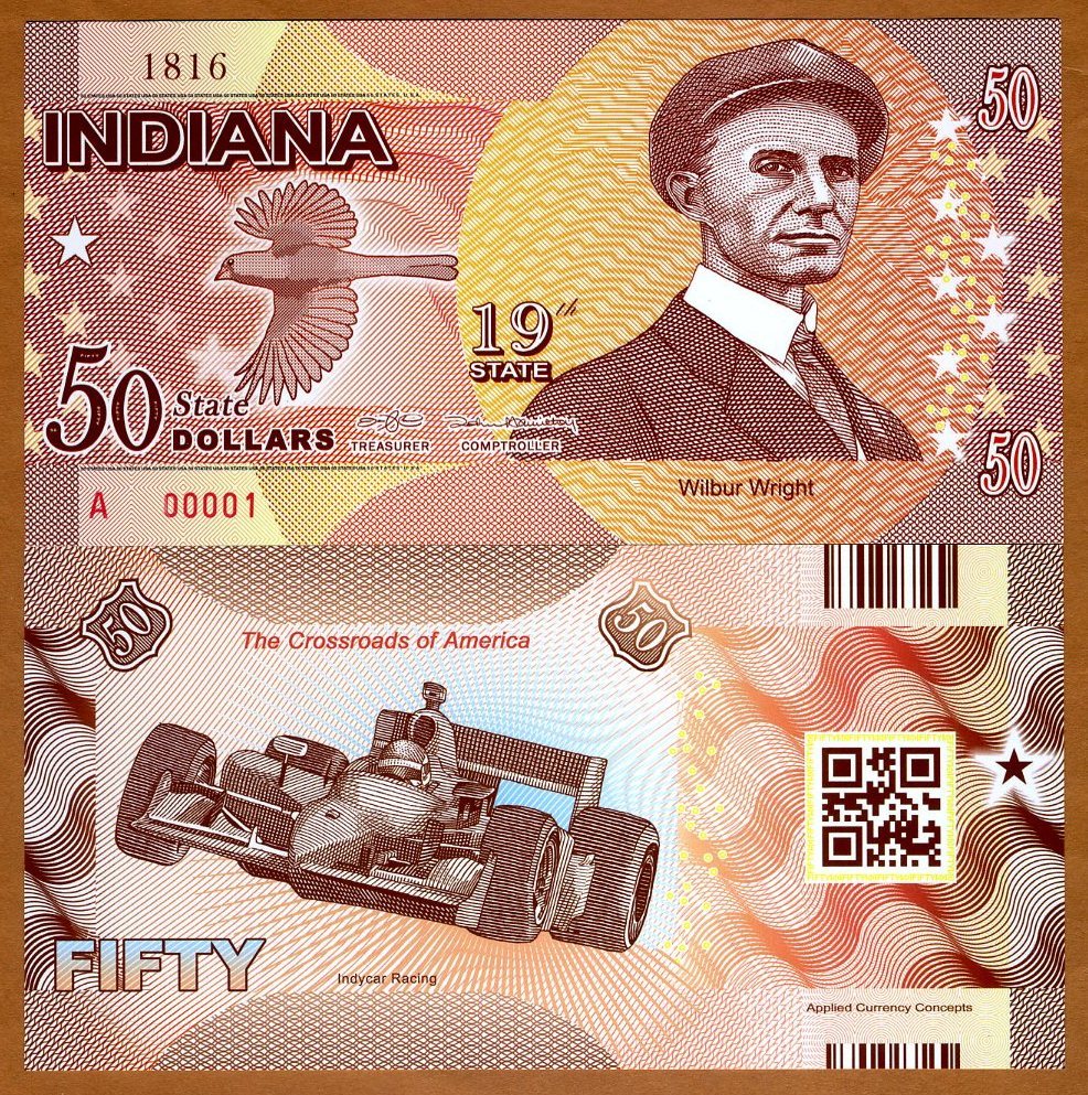 USA States, Indiana, $50, Polymer, ND (2016), P-N/L, UNC