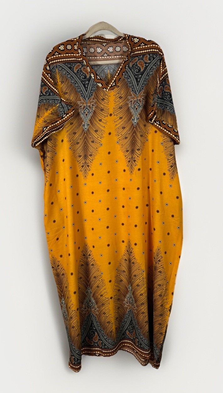 African dress Women Traditional Dress long caftan One Size Orange/black 2Pocket