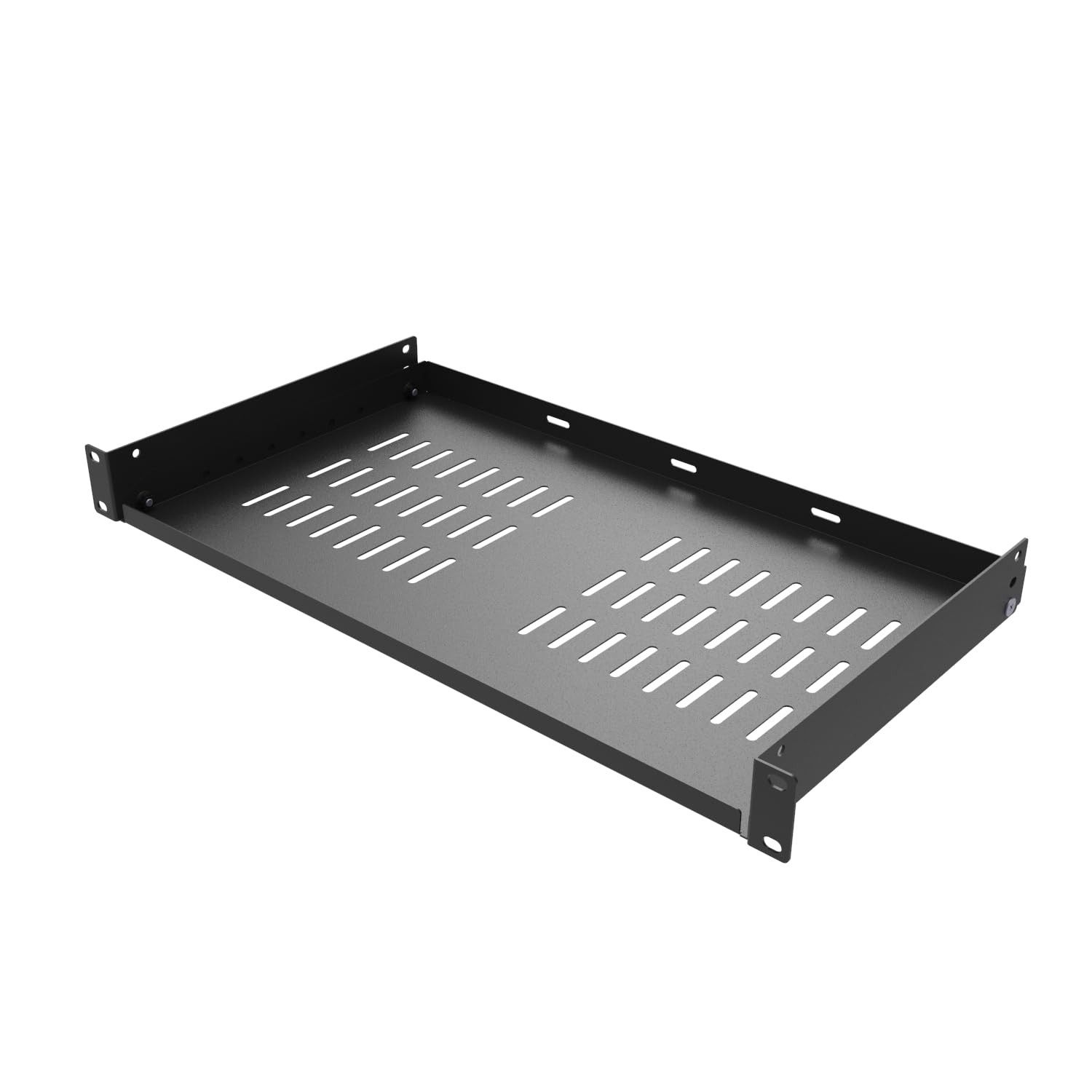 Black 1U Universal Server Rack Shelf 10 Inch Deep Steel Vented Cantilever
