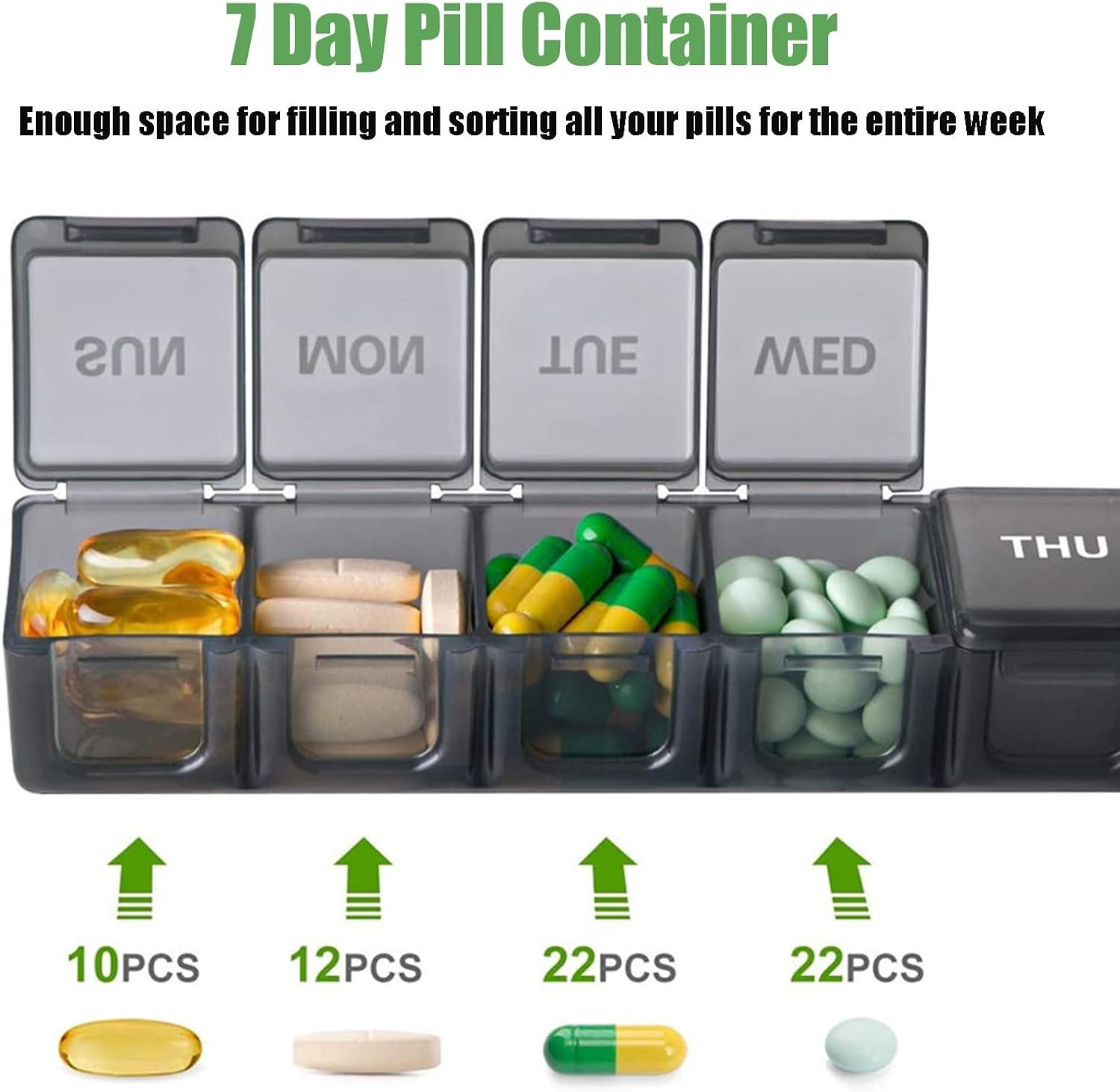 Extra Large Weekly Pill Box Organizer, 1 or 2 Pack, 7 Day Jumbo Pill Case