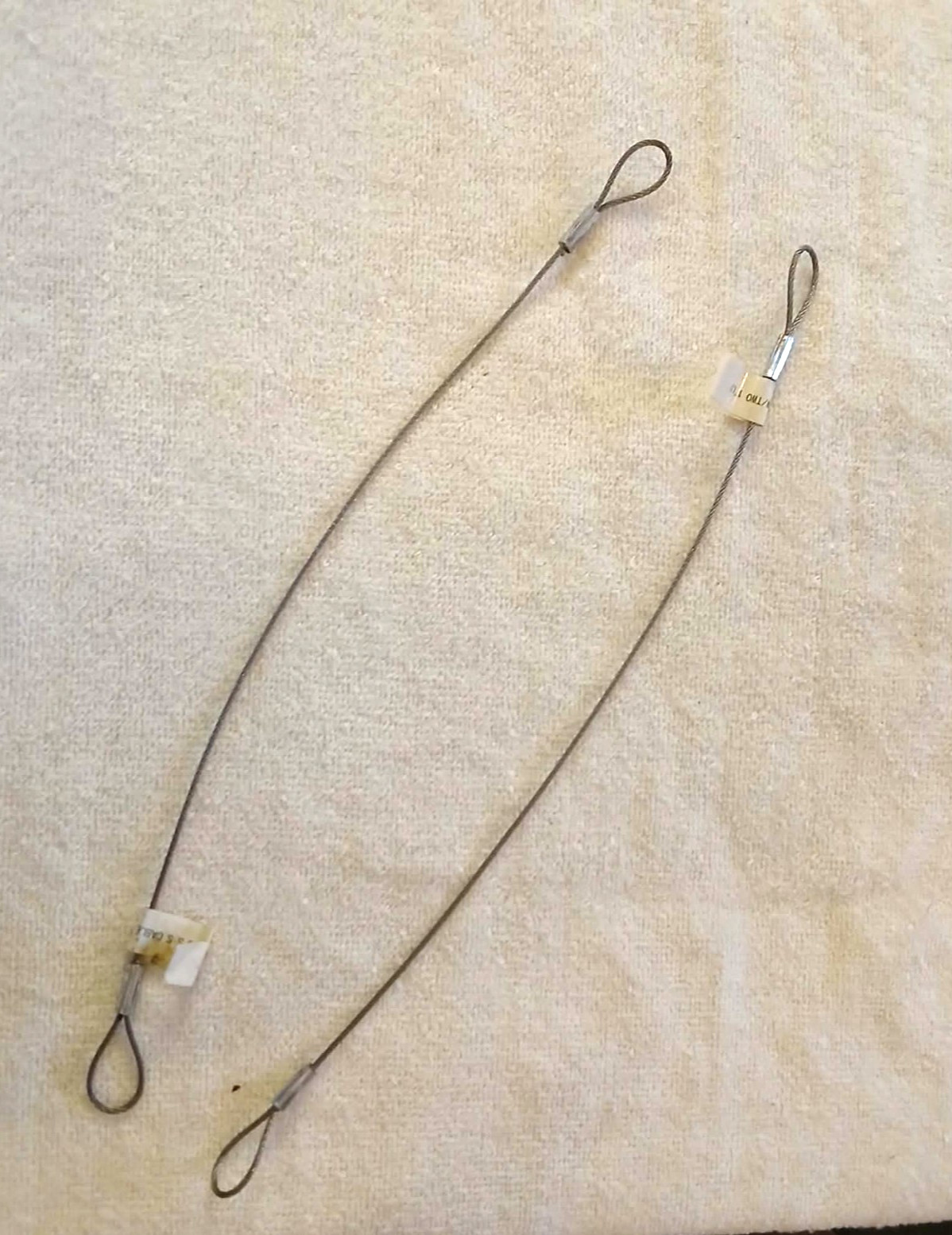 qty 2 - Lanyard Retention Cable 12" Long 1/16" Steel Wire w/two 1" loops New