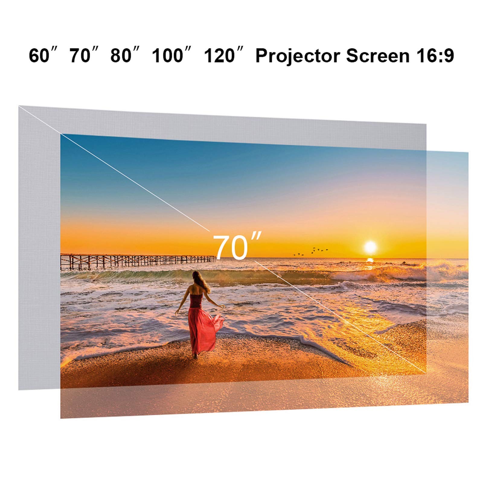 60-inch Portable Projector Screen HD 16:9 Frameless Video Projection