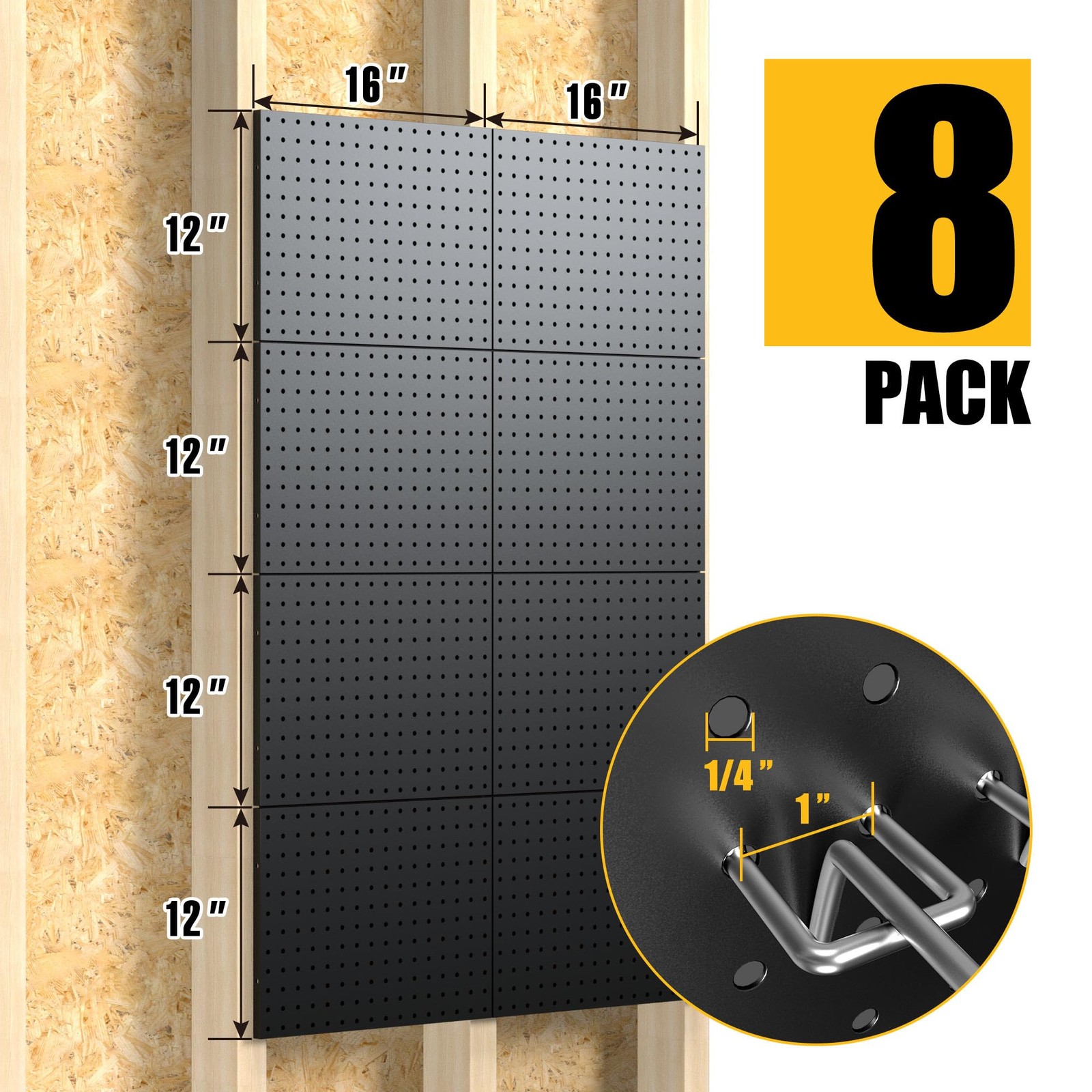 Spampur Peg Board, 8 Pack Metal Pegboard Panels Black Pegboards Wall Organizer