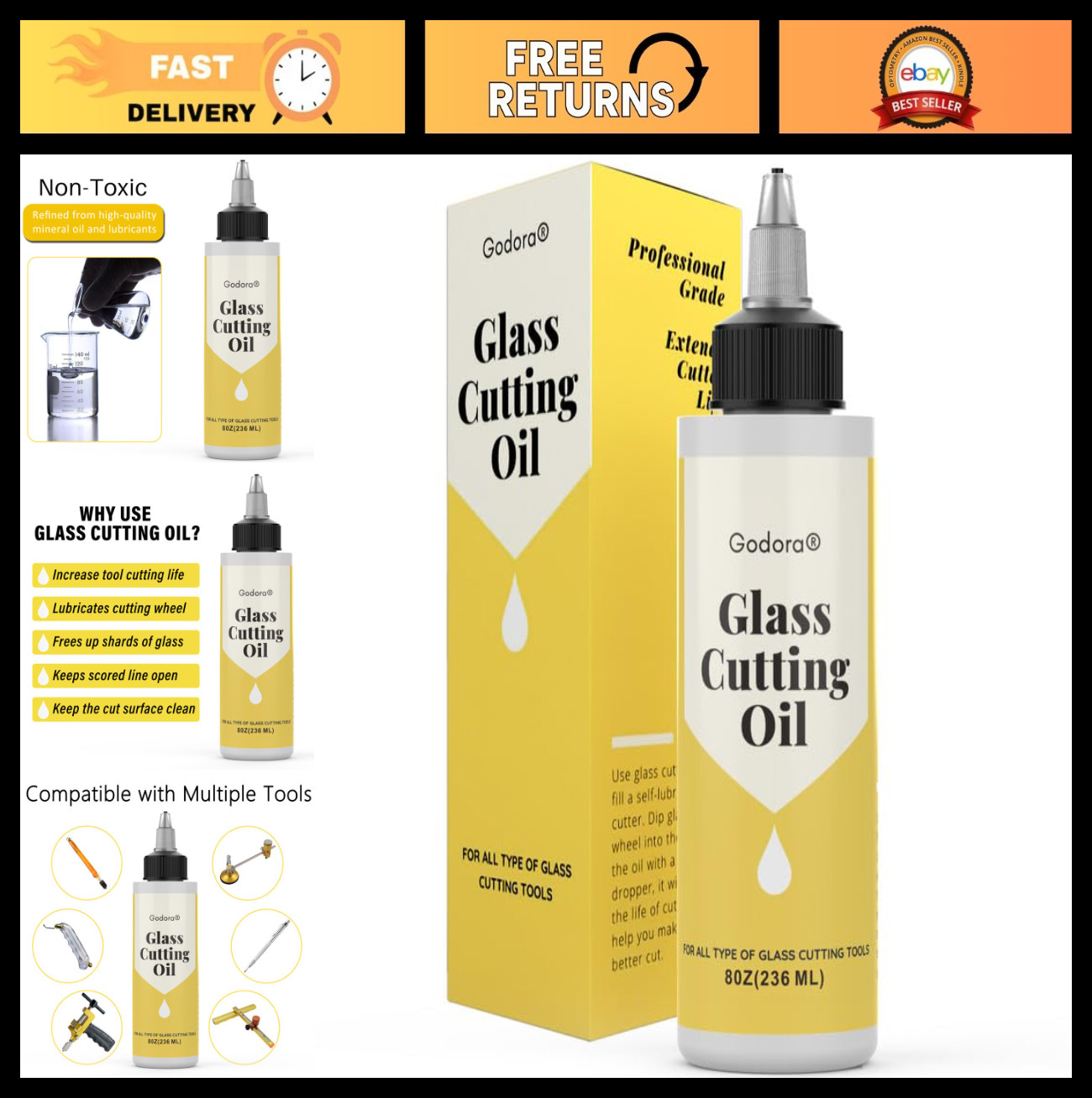 8oz Glass Cutting Oil for All Tools - Ideal for Glass, Stained Glass, Tiles & Mi