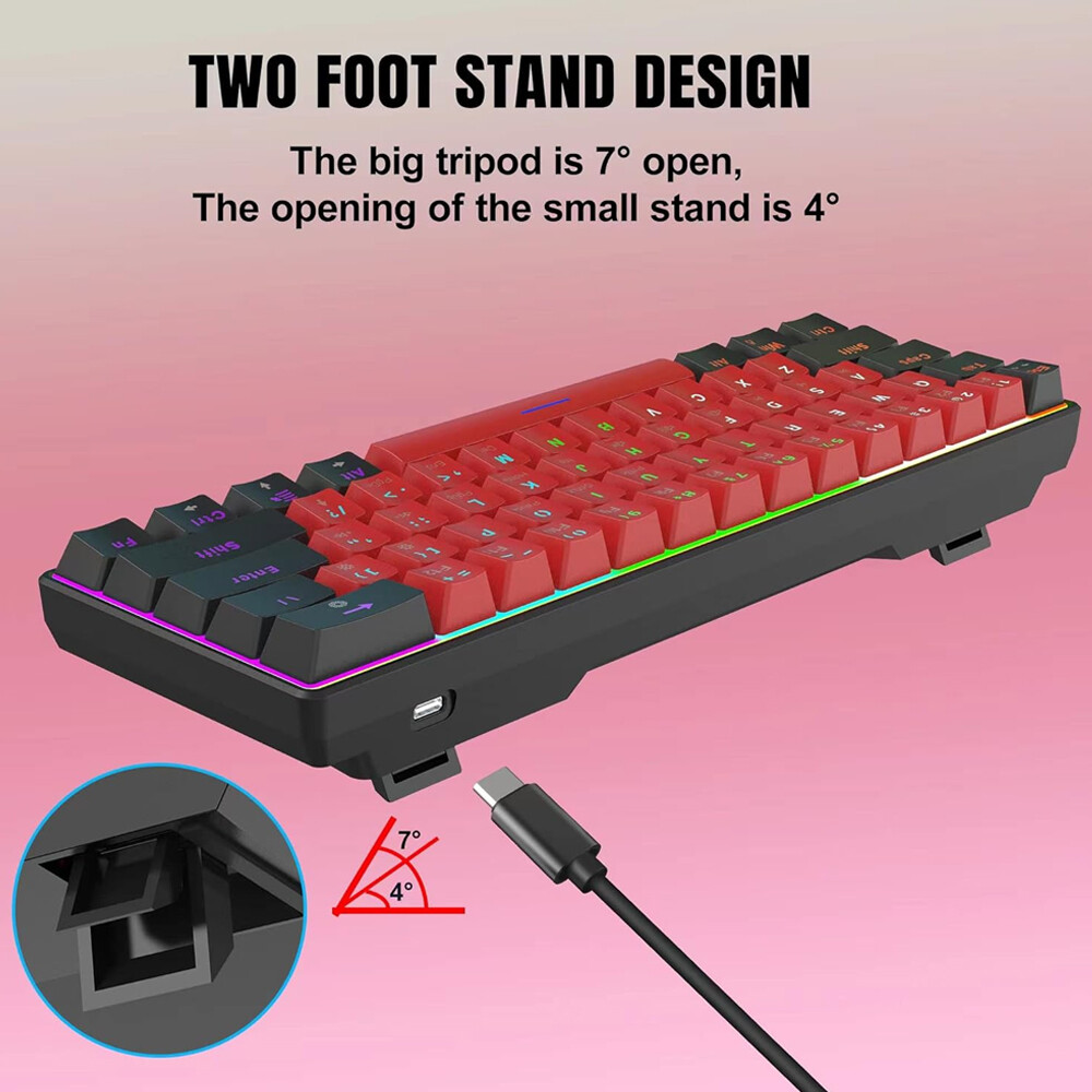 Snpurdiri 60% Wired Gaming Keyboard RGB Backlit Small Membrane 61 Keys for PC