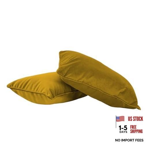 FDP 12" x 20" Velvet Rectangle Lumbar Pillow Set with Piping 12x20 Dijon