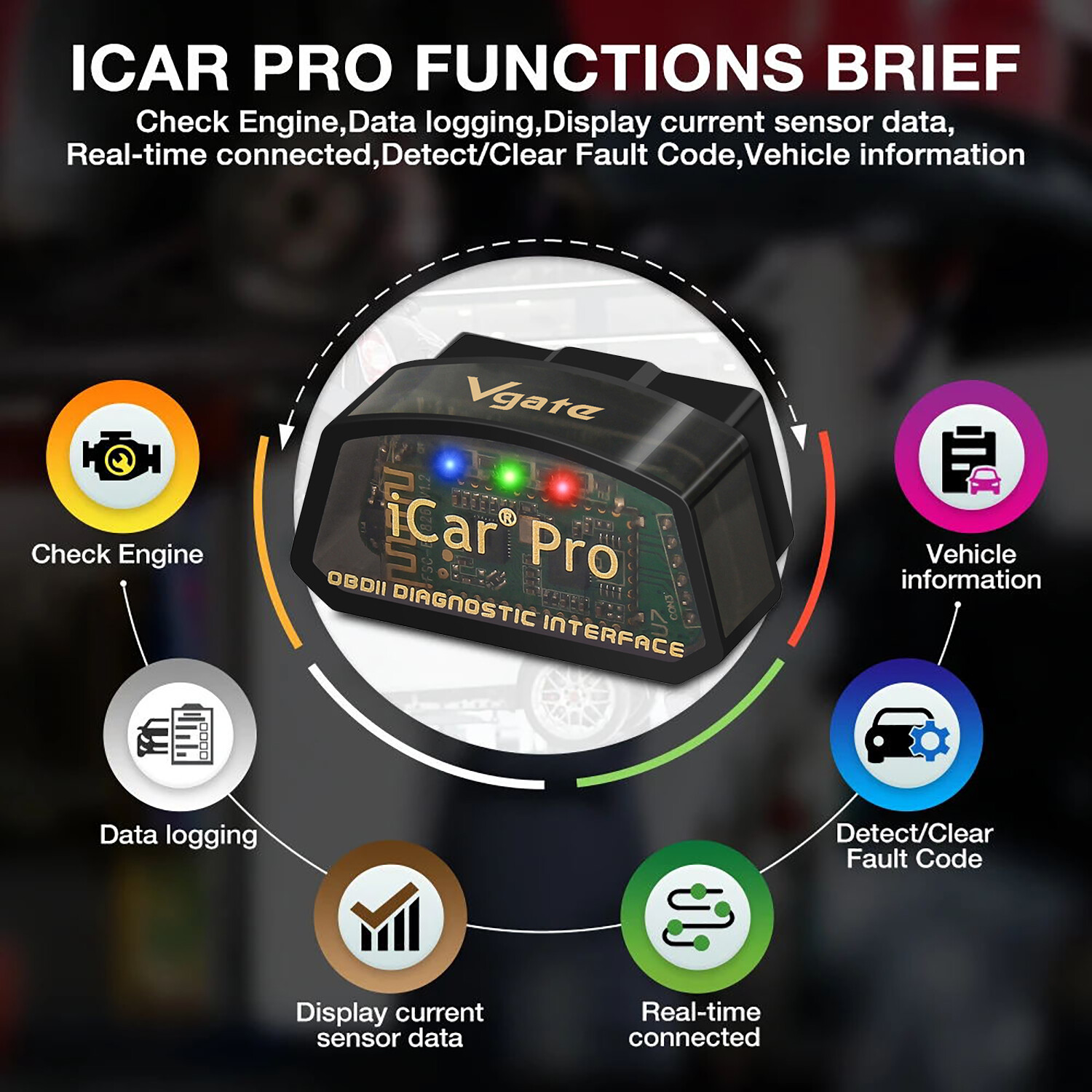 Vgate iCar Pro Bluetooth3.0 OBD2 Diagnostic Scanner Tool Code Reader For Android