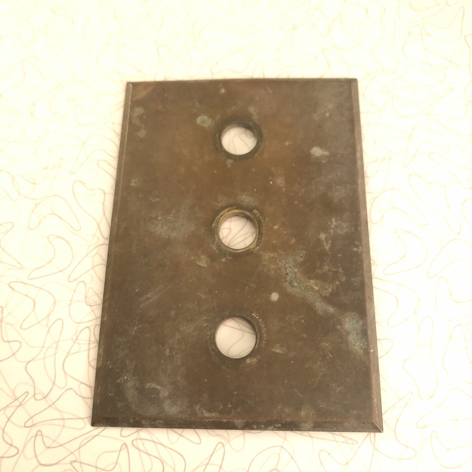 Vintage Western electric 3 Hole Brass Elevator Door Bell Switch Plate Cover LOOK