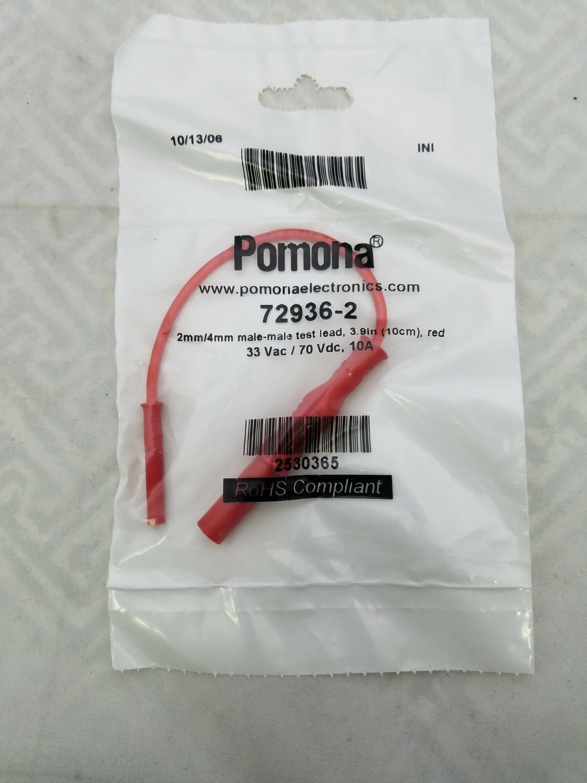 POMONA  72936-2 MALE 4MM SHEATHED TO MALE 2MM SHEATHED TEST LEAD RED