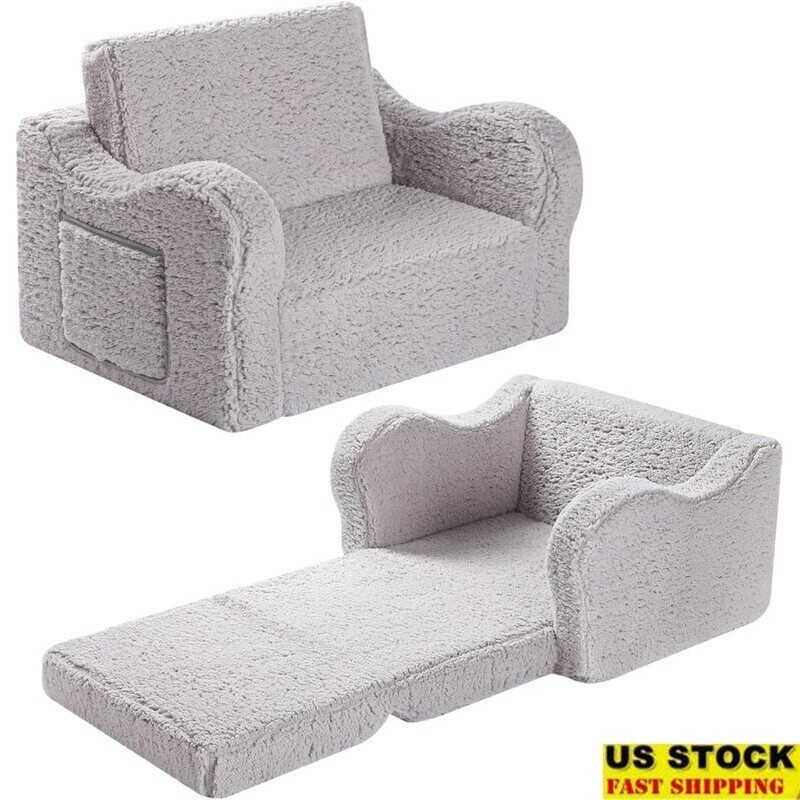 Kids Couch 2-in-1 Fold Out Toddler Sofa Lounger Comfy Machine Washable Furniture