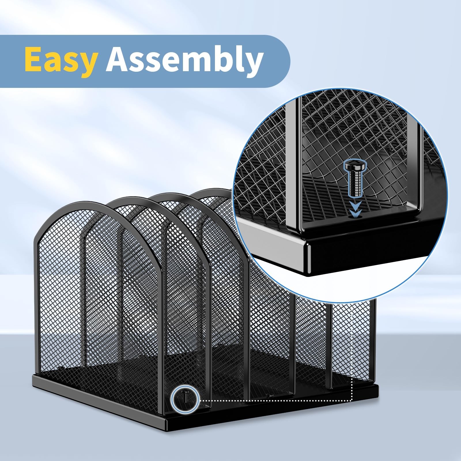 5-Section Vertical Desktop Organizer Upright Mesh File Sorter for School Office