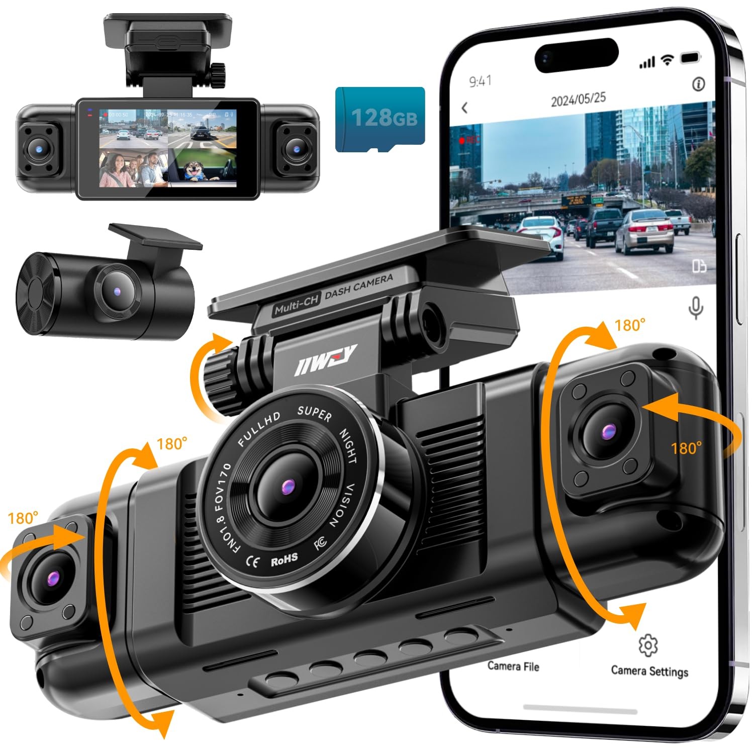 N5 4 Channel Dash Cam 360° View, 1080P Front and Rear Inside, Left Right Dash...