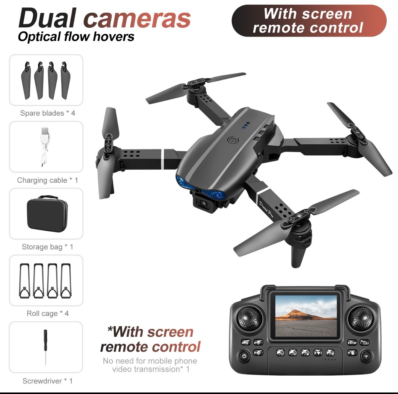 E99 Max Drone With 4k Cameraُ 200 M, 15 Min Flight 2.4GHz Control Romote Screen