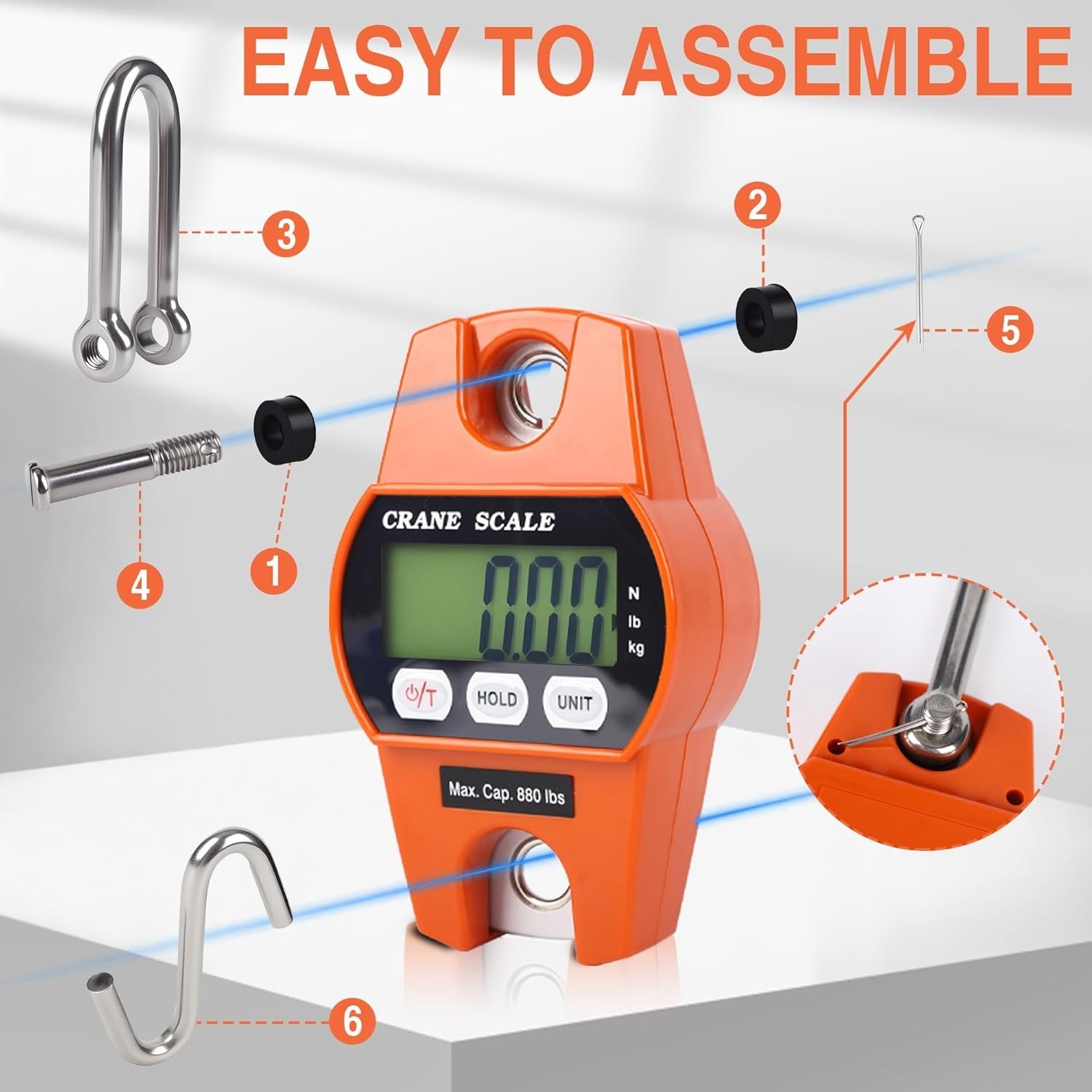 660lb/300kg Digital Crane Scale - Compact LCD Handheld Hanging Scale for Gara...