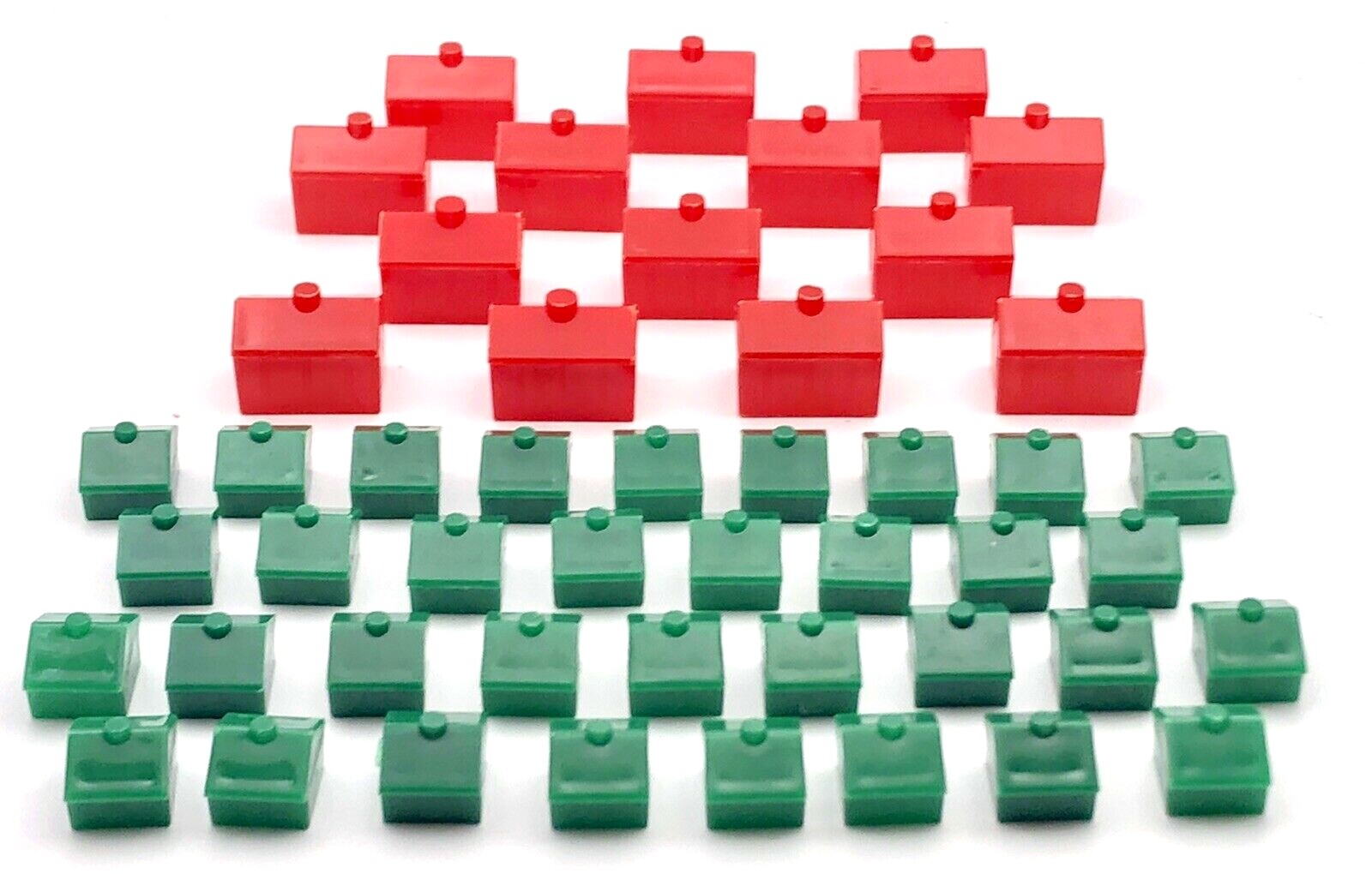Monopoly Houses (34) Hotels (14) Replacement Game Pieces Red Green Plastic