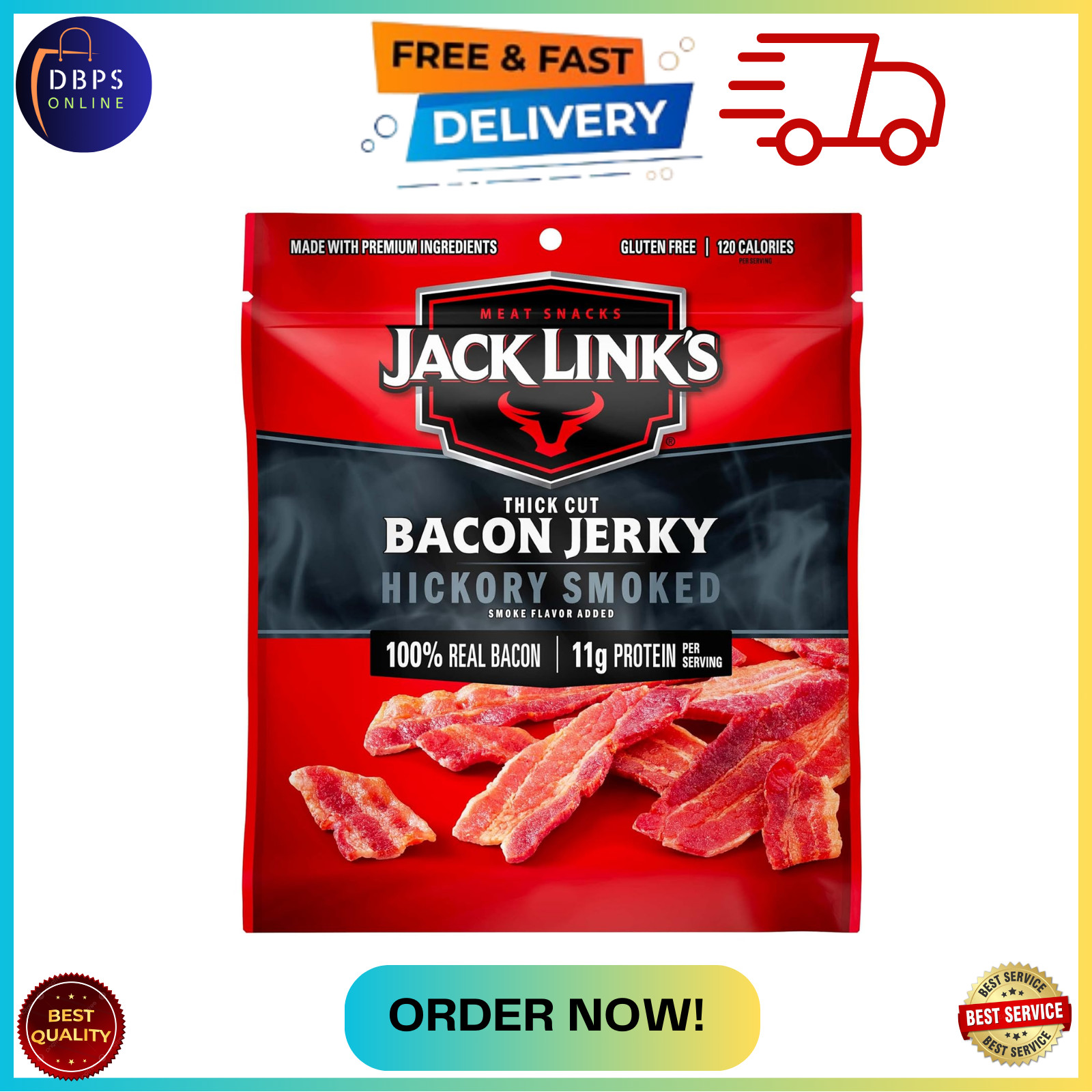 Jack Link'S Bacon Jerky, Hickory Smoked, 2.5 Oz. Bag-Flavorful Ready to Eat Meat