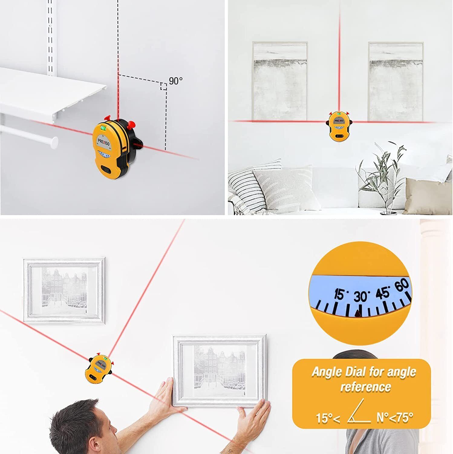 PREXISO Multi Surface Laser Level LED Light Vial One-switch Operation Angle Dial