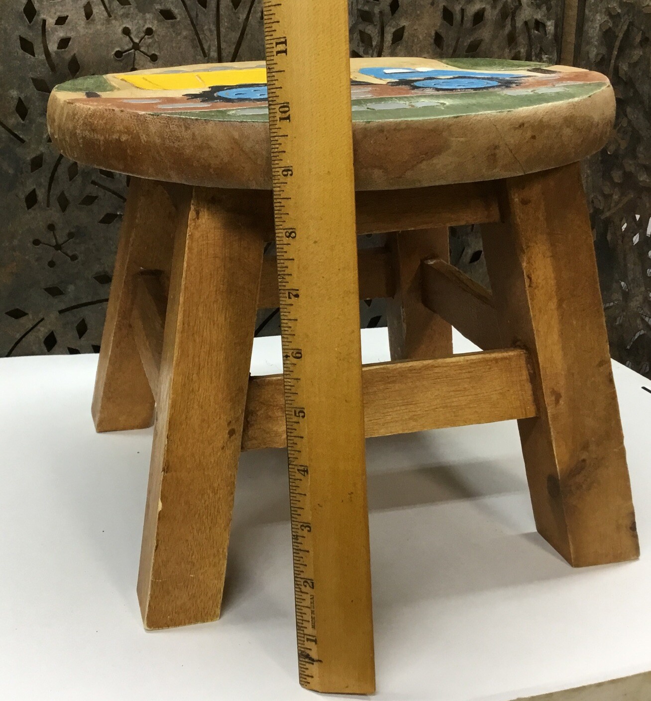 Rustic Hand Carved Painted Dump Truck Foot Stool…..[S7-1]