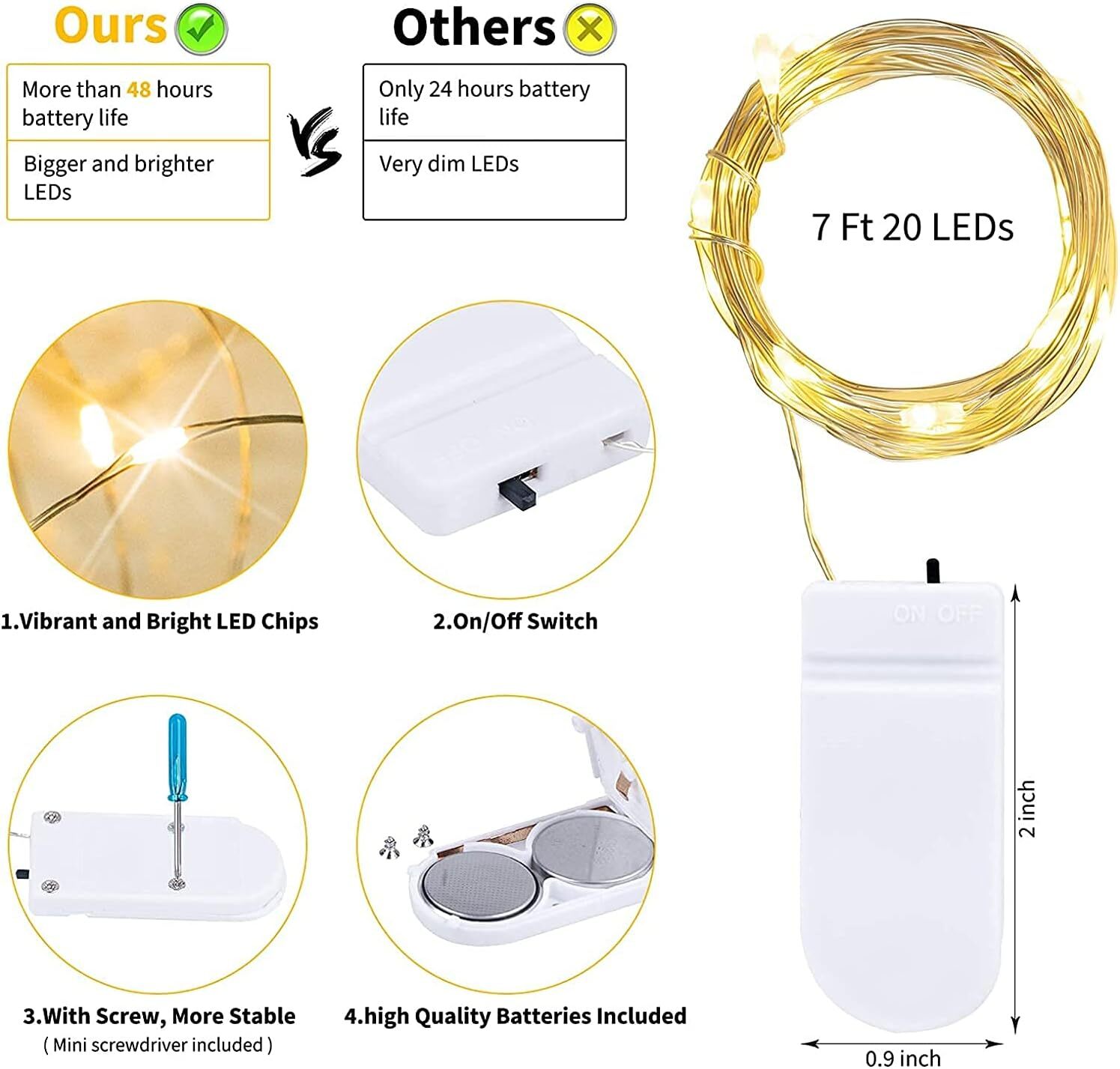 24Pack Fairy Lights Battery Operated String Lights-7ft 20 LED Mini String Lights