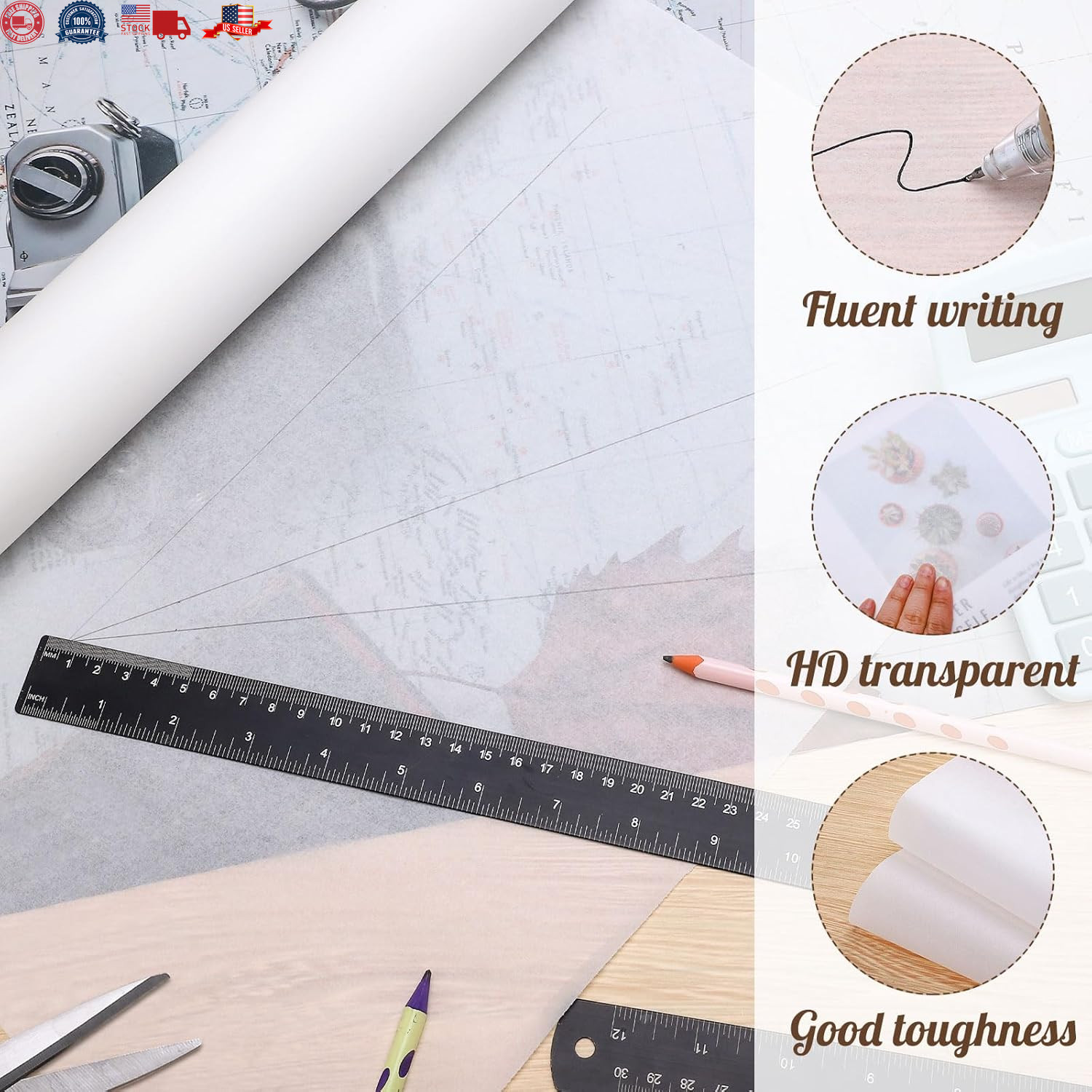 Tracing Paper Roll 17in x 25yd White Trace Paper Pattern Paper Translucent
