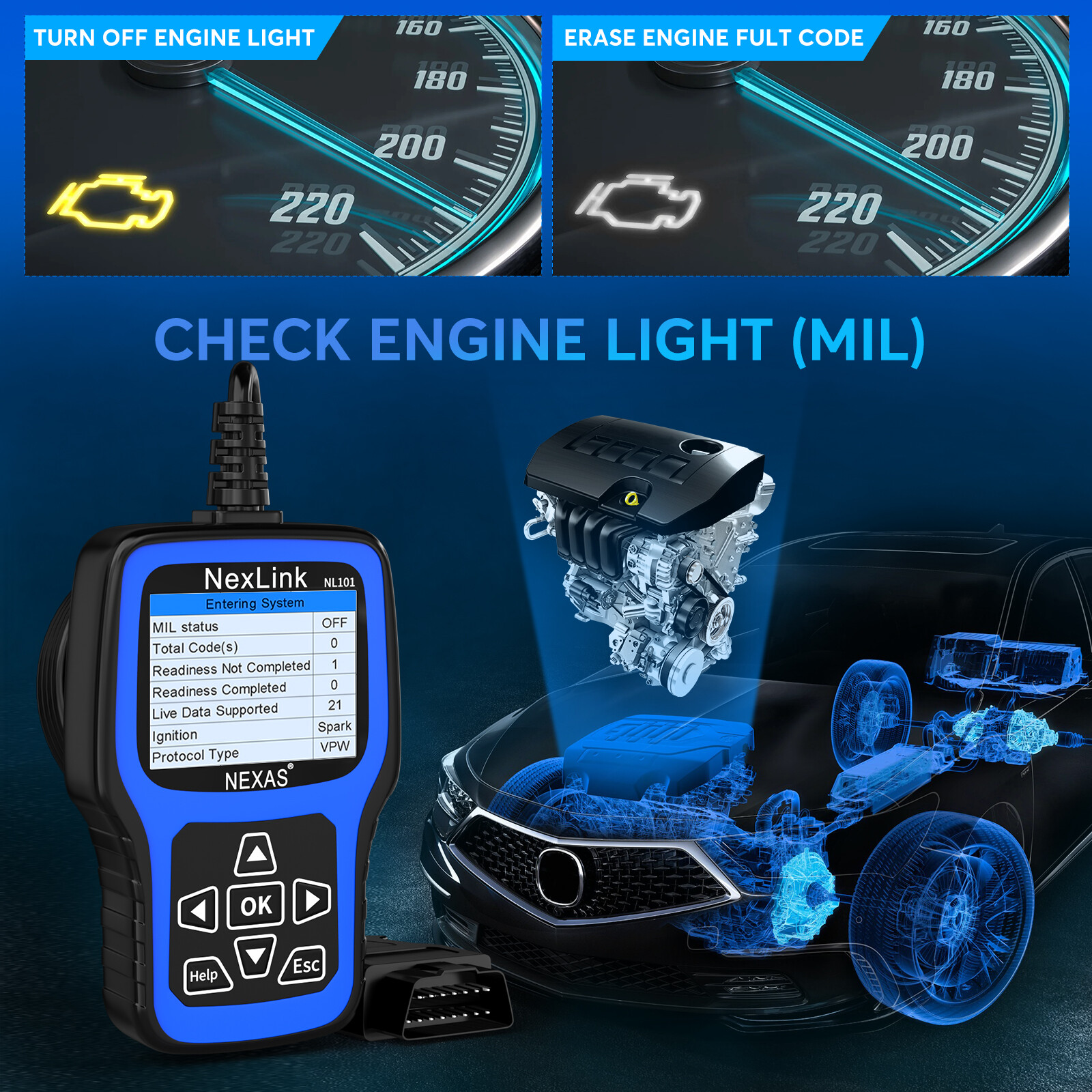 NEXAS NL101 OBD2 Scanner Auto OBD2 Diagnostic Tool Professional Engine Check