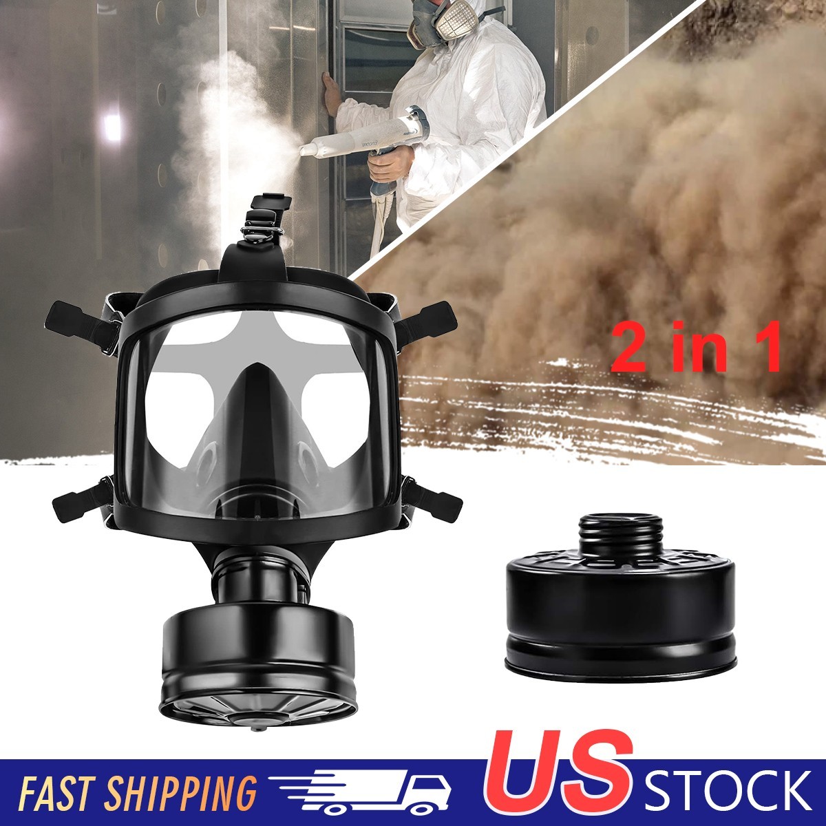 Reusable Full Face Respirator Gas Mask with 40mm Activated Carbon Filter US