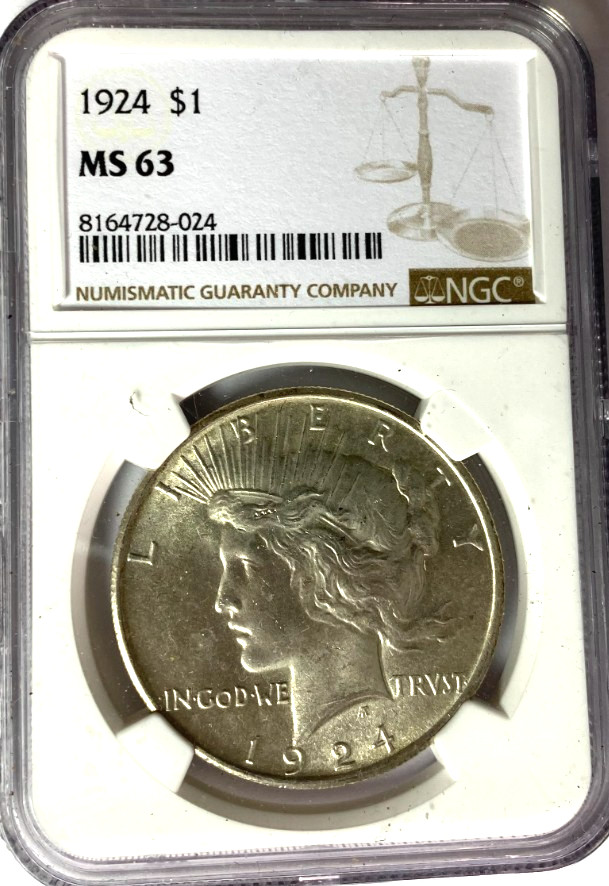 1924 $1 Peace Silver One Dollar US NGC MS63 Uncirculated Philadelphia