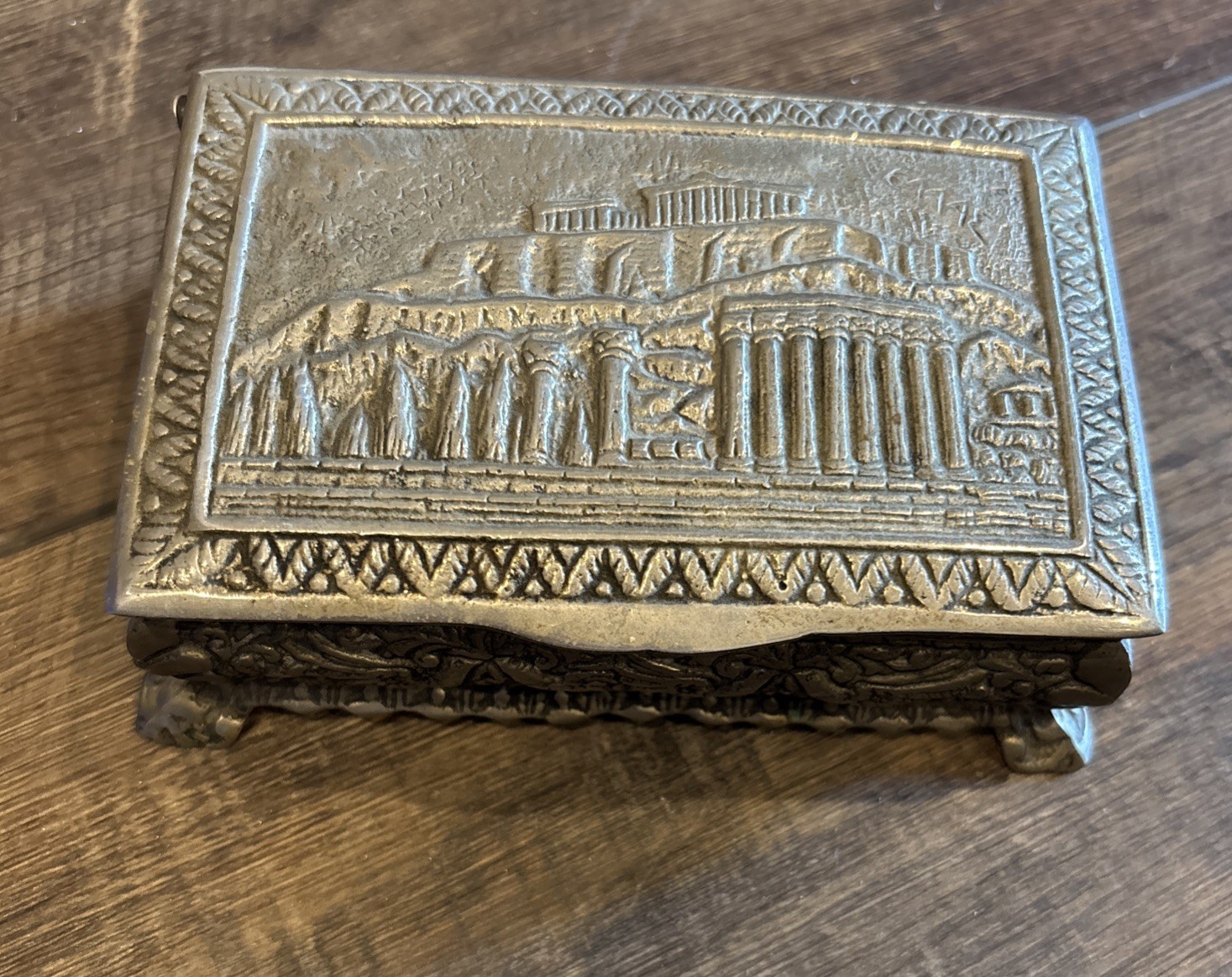 Parthenon and Scrolls Design, Metal Hinged Lid Box