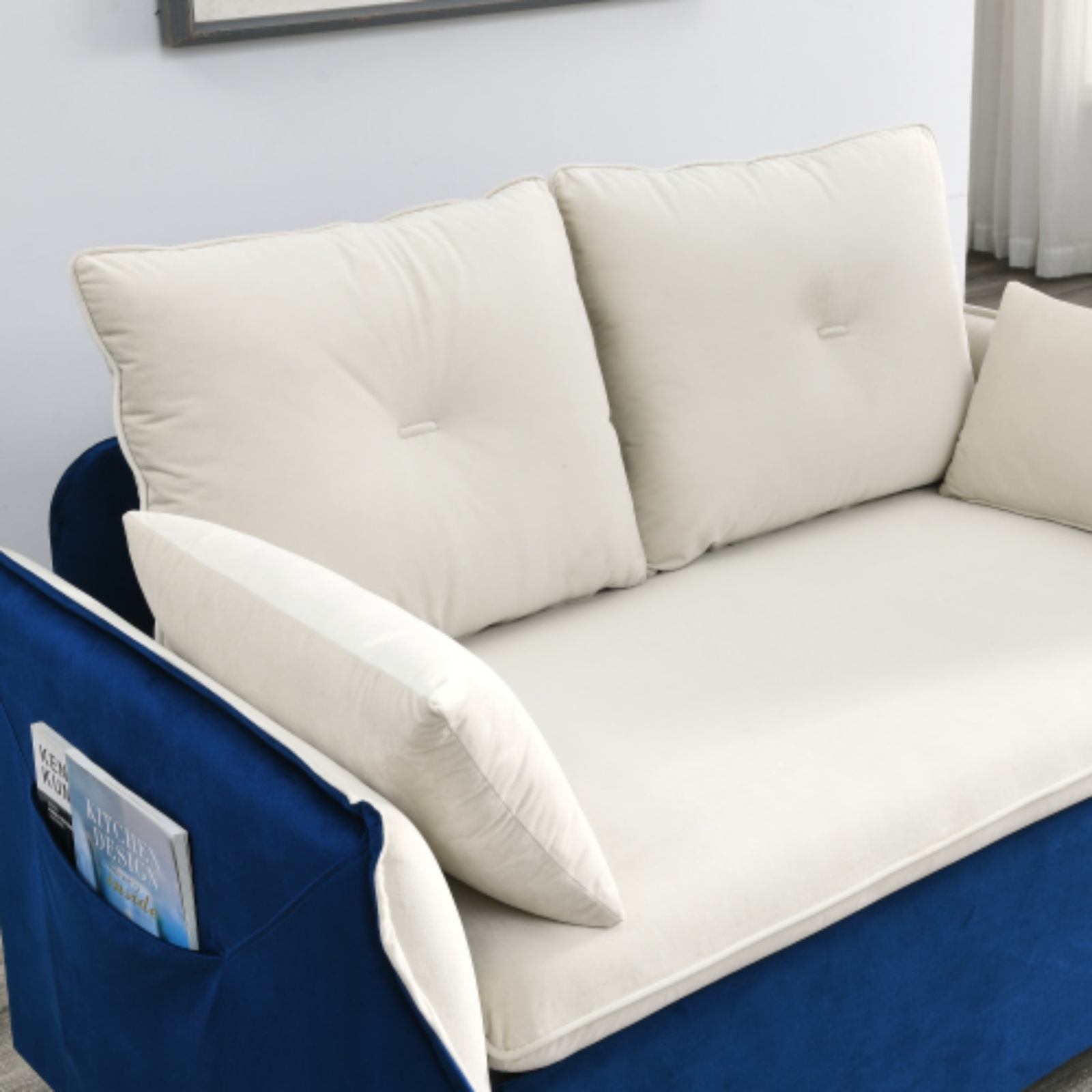 57" Adjustable Sofa with Pull Out Bed Velvet Loveseat 2 Seat Love Seat Sofa