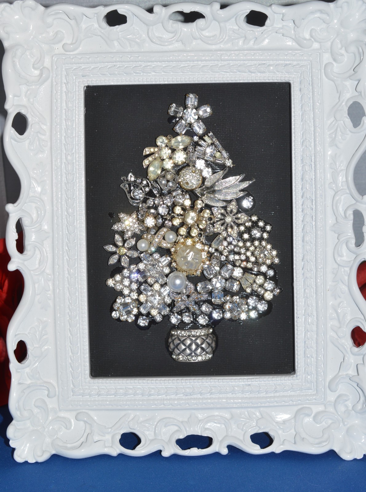 CHRISTMAS TREE RHINESTONE HANDMADE FRAMED ART WORK