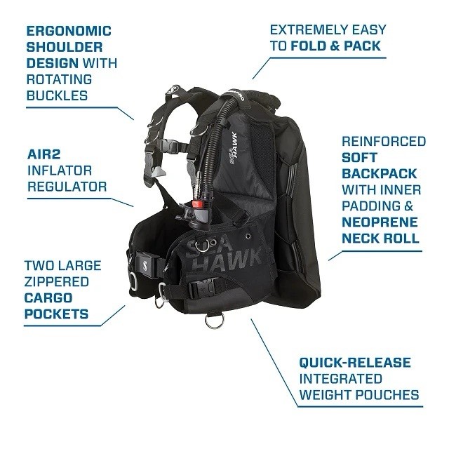 Scubapro Seahawk BCD, XL with Balanced Power Inflator, Back Inflate BCD